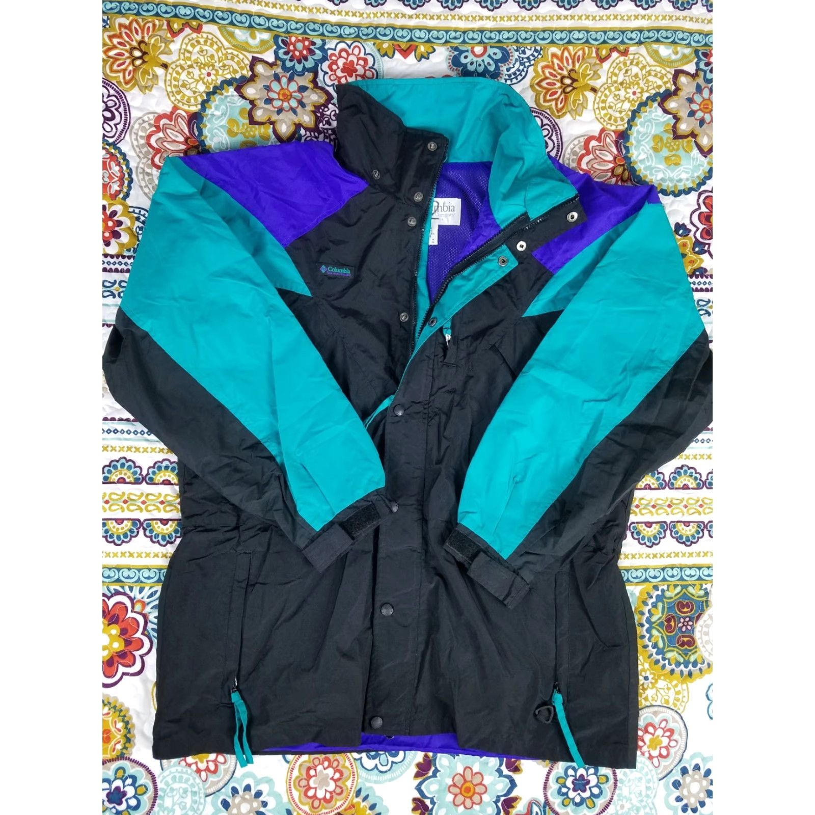 Vintage VINTAGE Columbia Windbreaker Jacket Mens M 90s Williwaw Black Aqua Purple 90s Columbia Windbreaker Parka Mens M Size US M / EU 48-50 / 2 - 2 Thumbnail