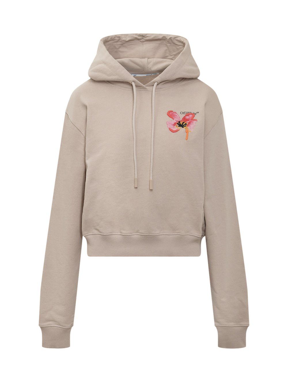 Off-White o1gr1nt1124 Floral Embroidered Logo Crop Hoodie in Beige Size XXS / US 00 / IT 34 - 1 Thumbnail
