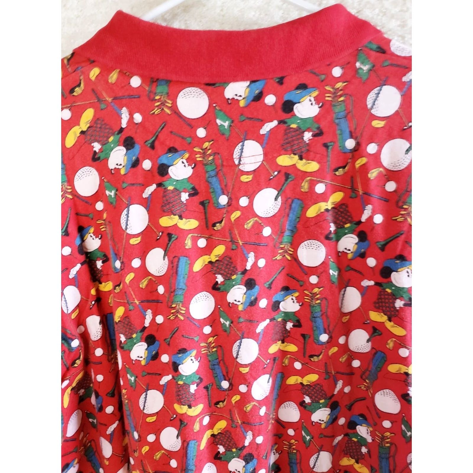 Disney VINTAGE Mickey & Co. Golf Polo Shirt XL Red Shirt Mens 90s Mickey Golfing Pattern Button-Up Polo Size US XL / EU 56 / 4 - 7 Thumbnail