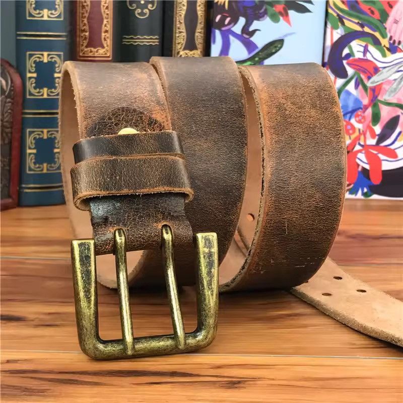 Genuine Leather Super Wide 4.2 CM Thick Genuine Leather Double Buckle Belt Size ONE SIZE - 3 Thumbnail