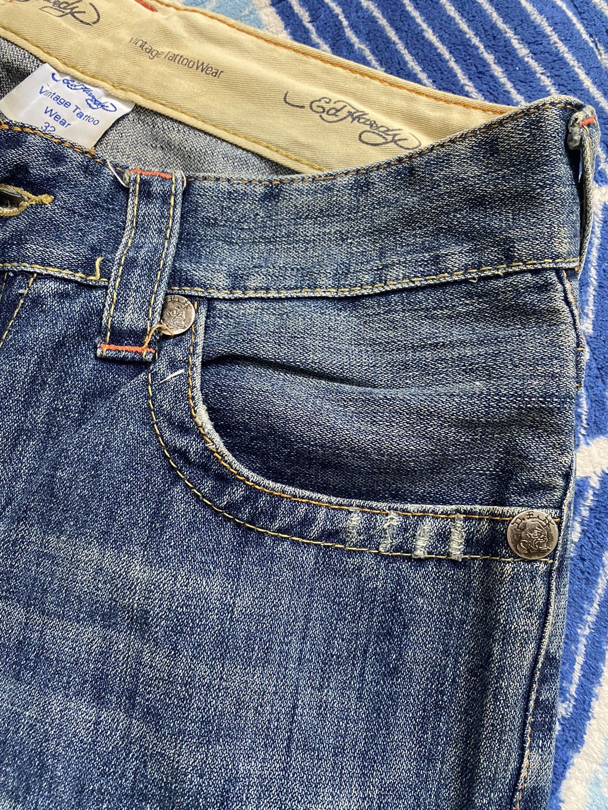 Christian Audigier × Ed Hardy × Japanese Brand Crazy Vintage 90s Edhardy Tiger Head Embroidery Jeans Size US 34 / EU 50 - 10 Thumbnail