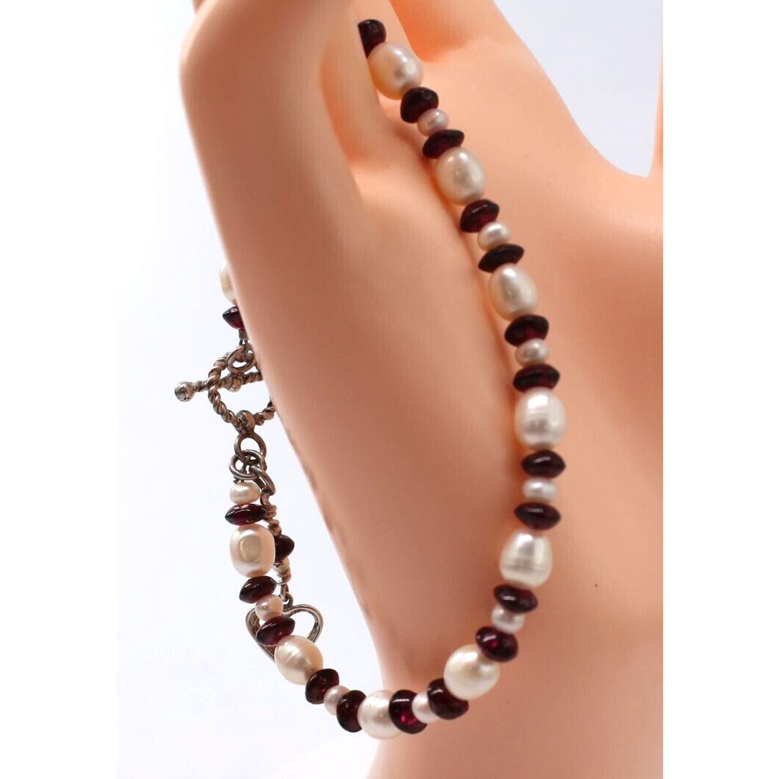 Other Genuine White Freshwater Pearl Red Garnet Bracelet 925Silver Size ONE SIZE - 4 Thumbnail