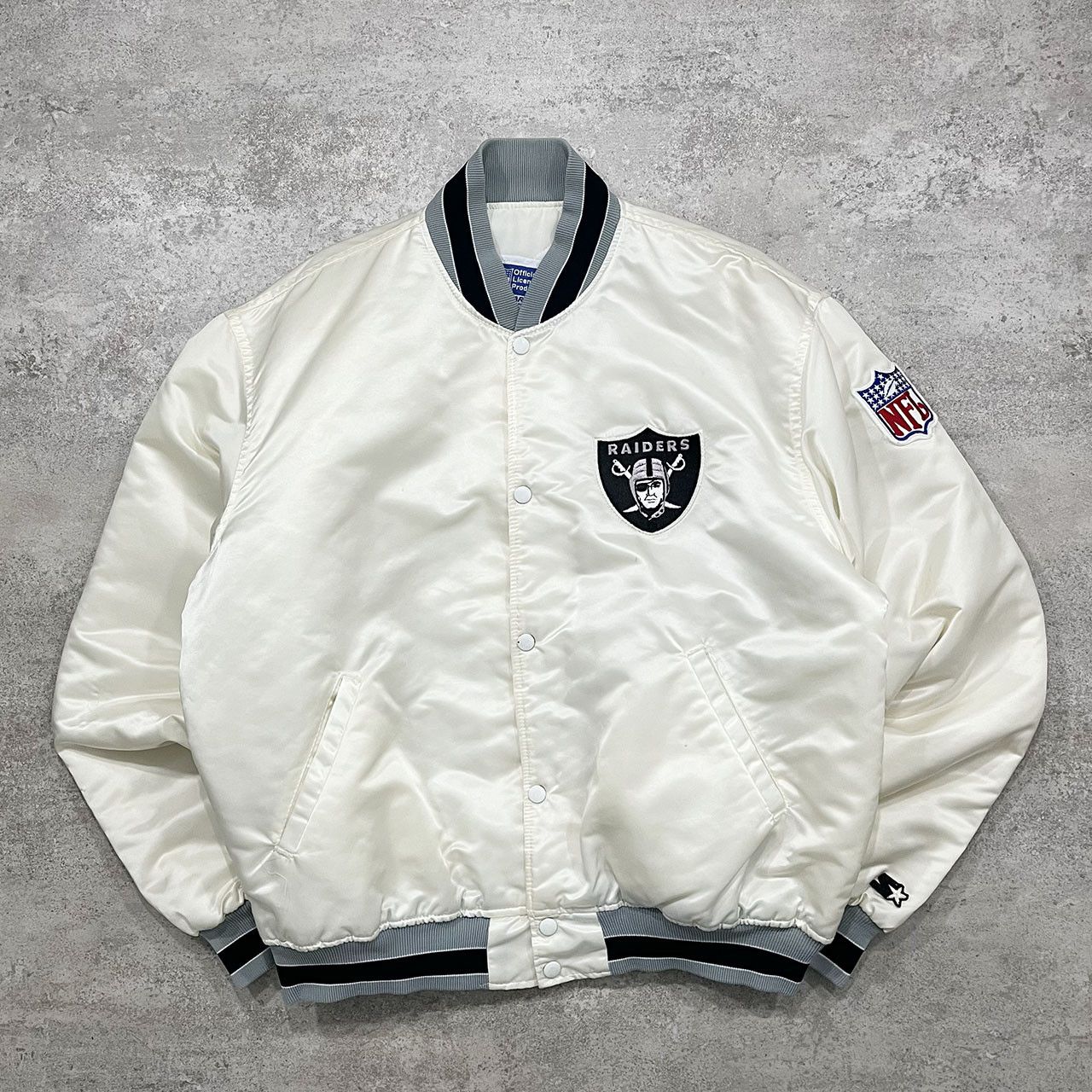 image of VTG 90's Nfl Raiders Starter Satin Bomber Jacket White Xl, Men's