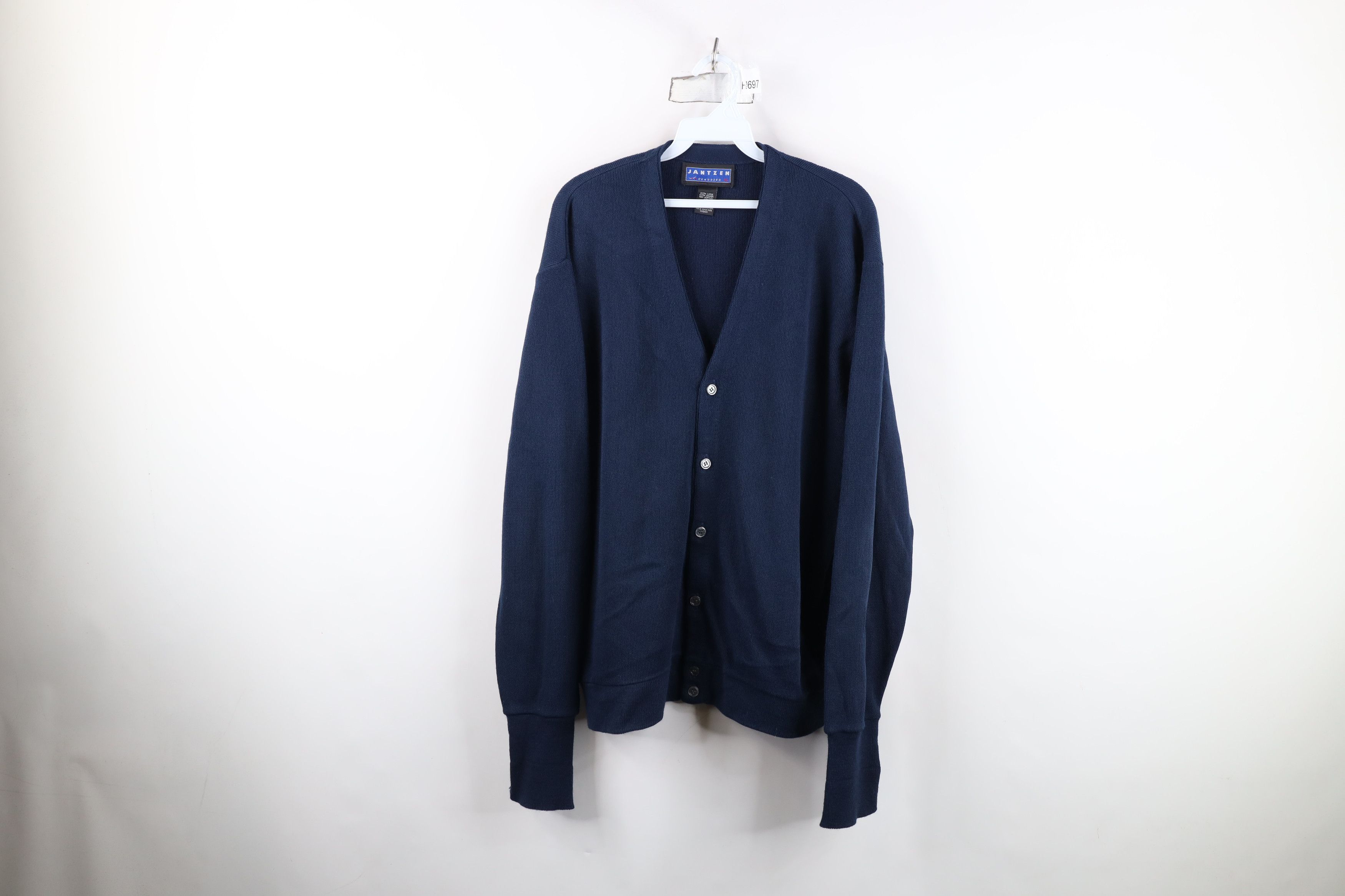 Vintage Vintage 90s Streetwear Blank Knit Cardigan Sweater Blue USA Size US XL / EU 56 / 4 - 1 Thumbnail