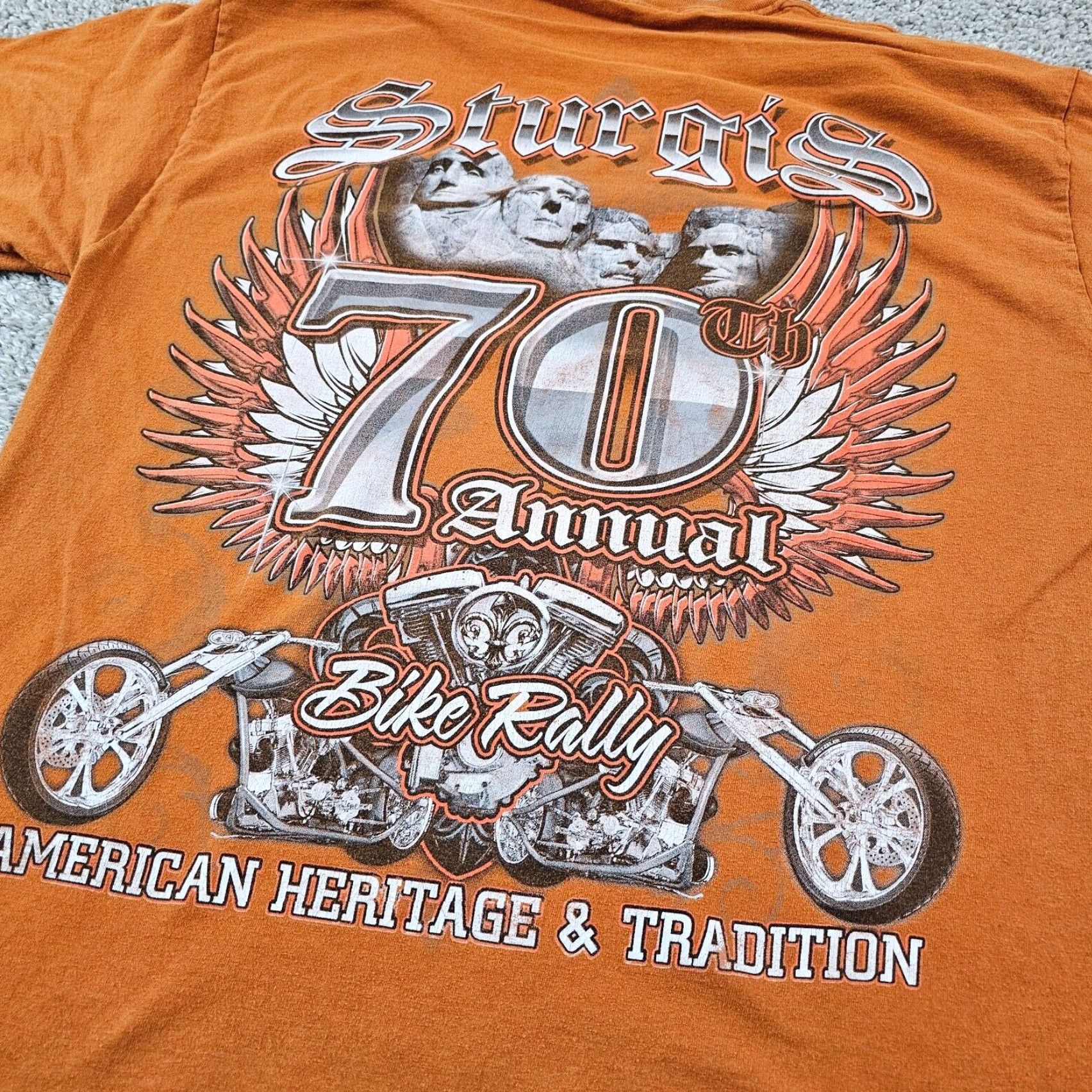 Hanes Vintage Sturgis Motorcycle Rally T-Shirt Men XL Orange Cotton Short Sleeve 70th Anniversary Size US XL / EU 56 / 4 - 4 Thumbnail