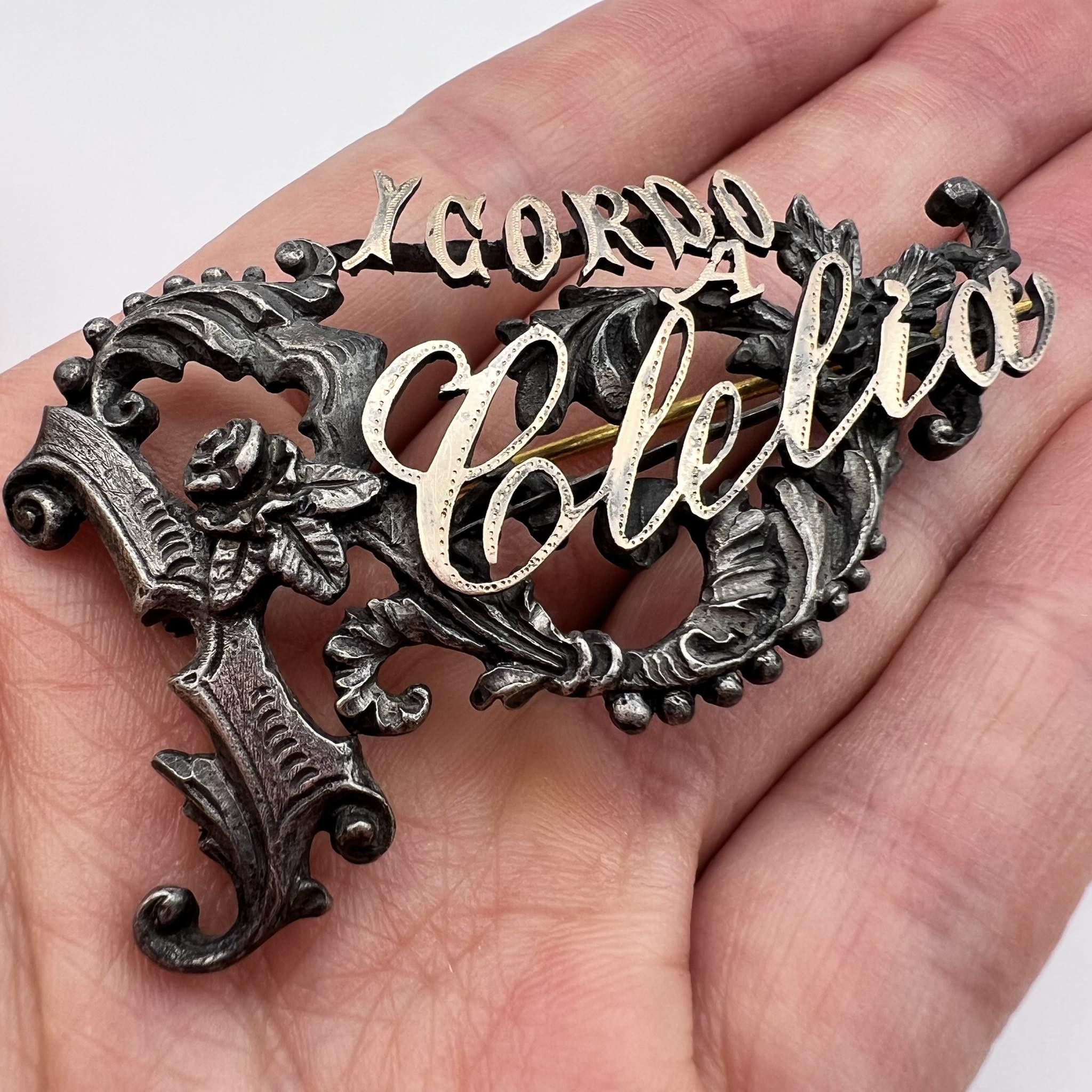 Vintage Antique Victorian Style Monogram Pin Brooch Silver Italy Size ONE SIZE - 6 Thumbnail