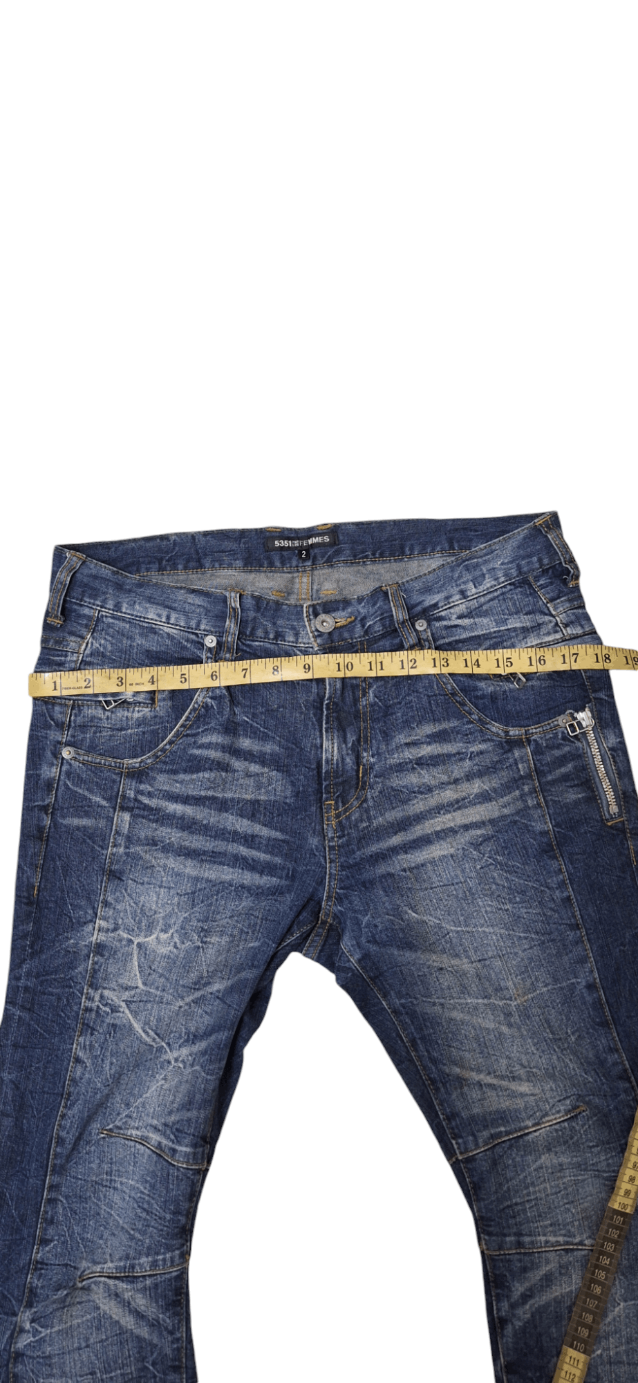 5351 POUR LES HOMMES × Le Grande Bleu (L.G.B.) 5351 Pour Les Femmes Zipper Whiskered Jeans Size 33" - 17 Thumbnail