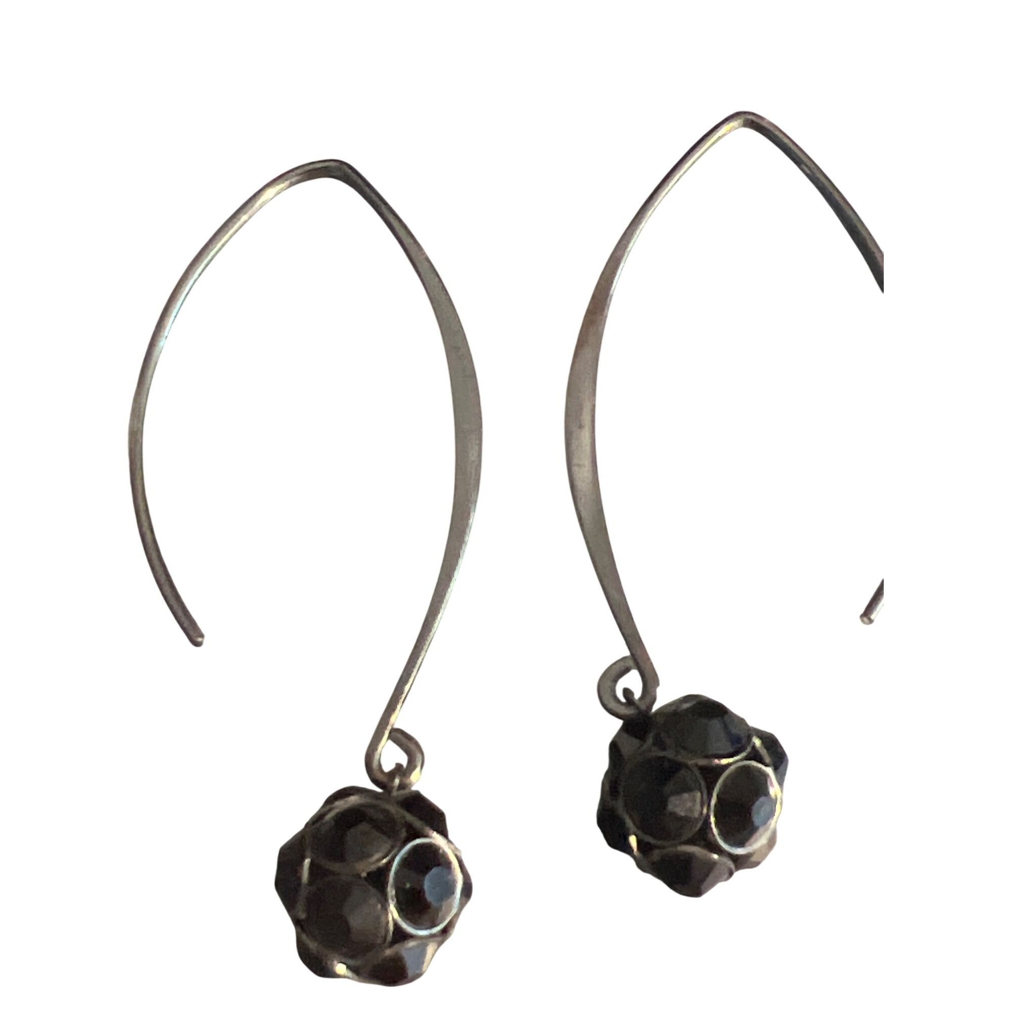 Other Gunmetal Modern Hoop Earrings Black Glass Faceted Rhinestone Size ONE SIZE - 3 Thumbnail