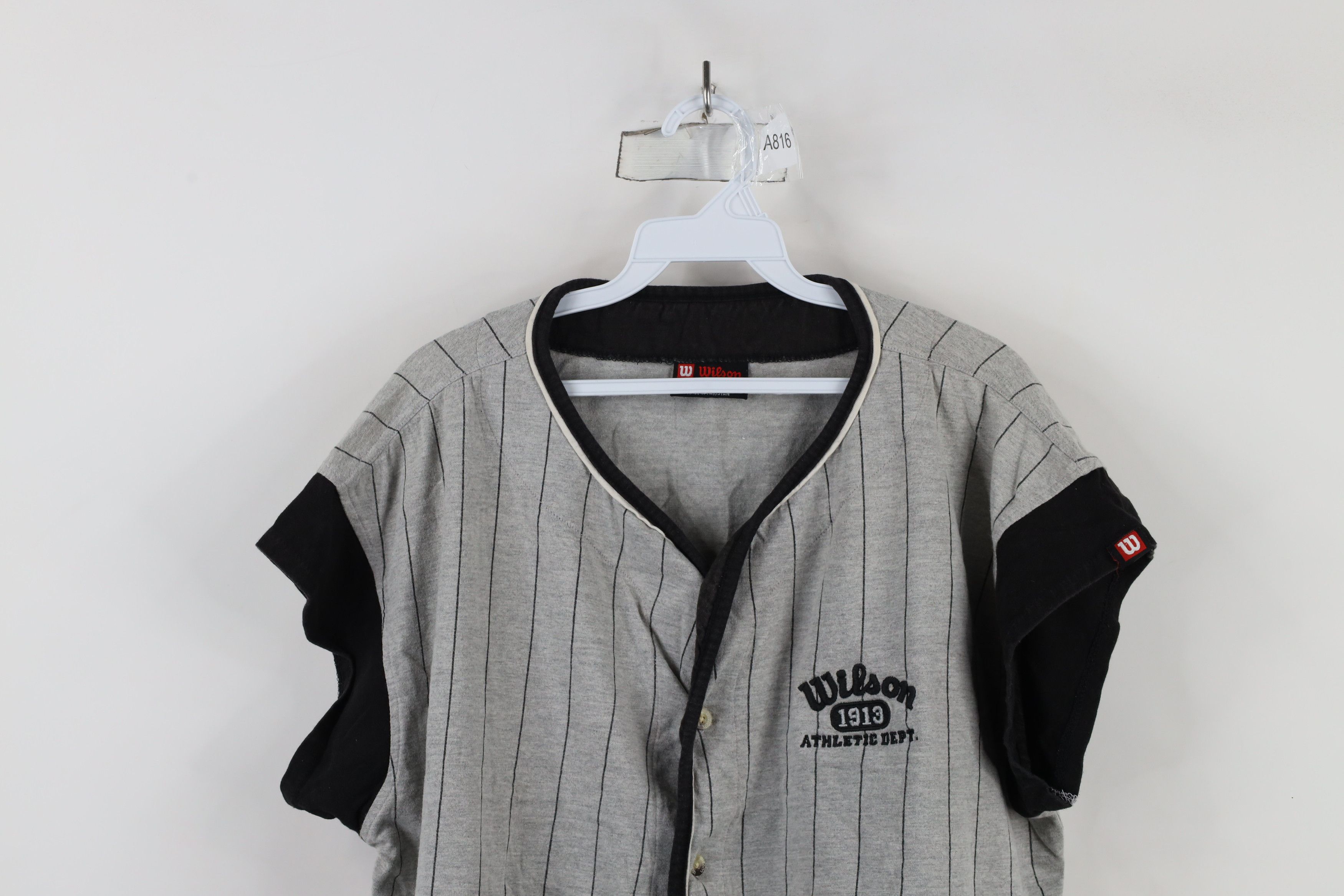 Vintage Vintage 90s Wilson Pinstriped Cap Sleeve Baseball Jersey Size US L / EU 52-54 / 3 - 2 Thumbnail