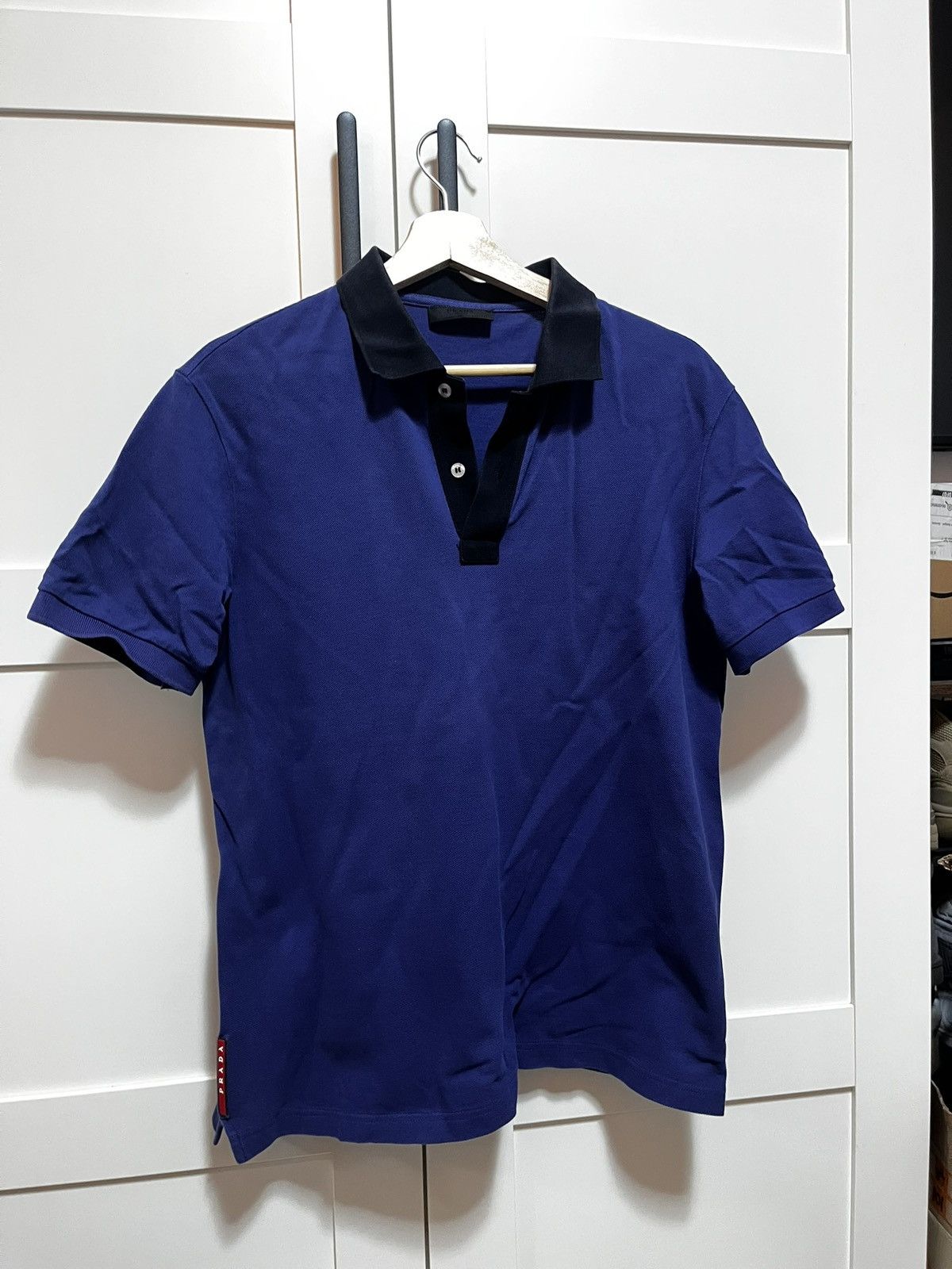 Prada Vintage Prada Zip Pocket Red Tab Half Zip Polo Shirt