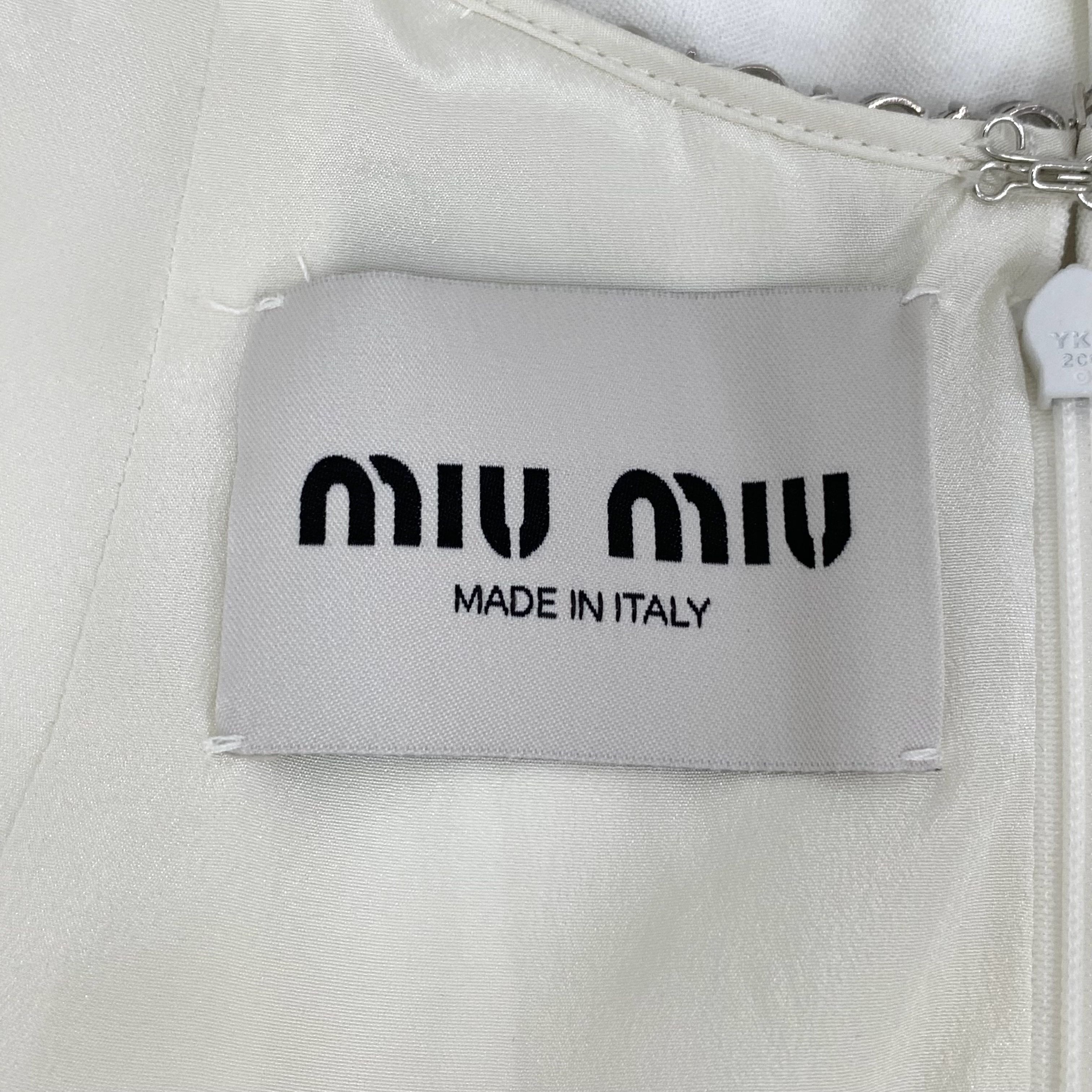 Miu Miu Miu Miu White Crystal-Trimmed Sleeveless Dress (Size XS) Size XS / US 0-2 / IT 36-38 - 2 Thumbnail