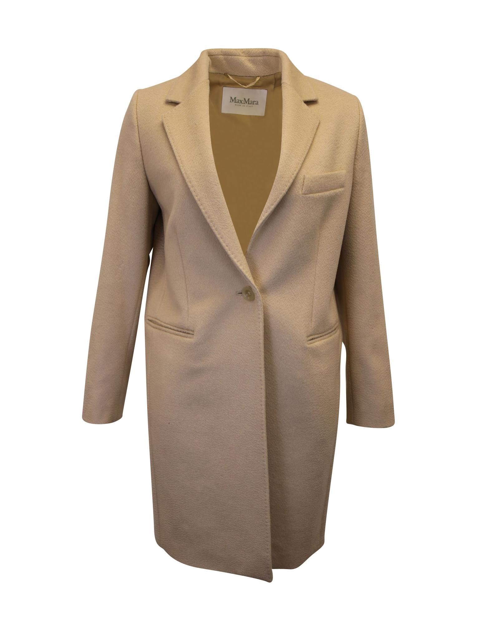image of Beige Camel Hair Single-Breasted Coat By Max Mara, Women's (Size Large)