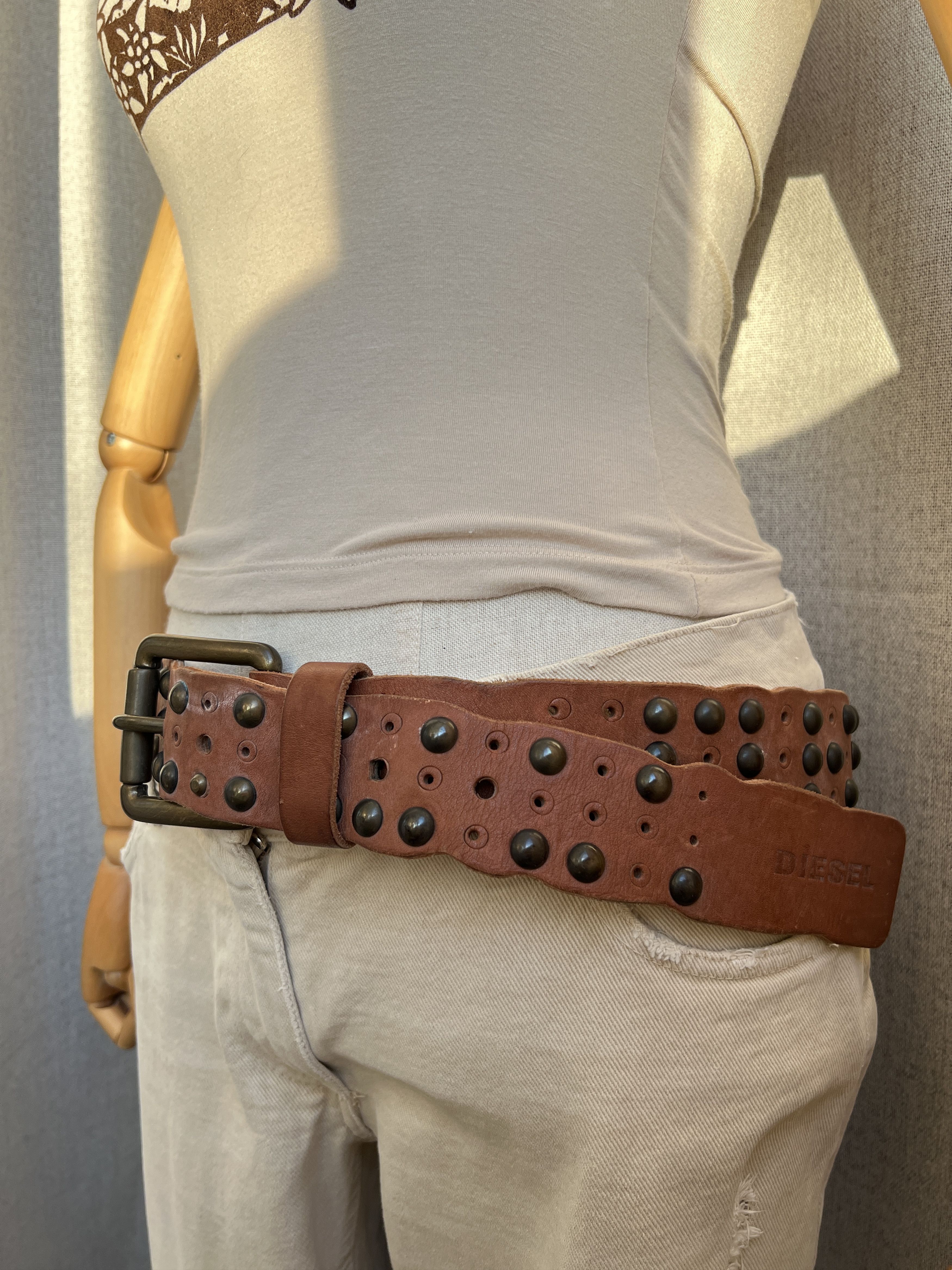 Diesel Vintage Diesel Studded Rhinestones Brown Leather Belt Size ONE SIZE - 5 Thumbnail