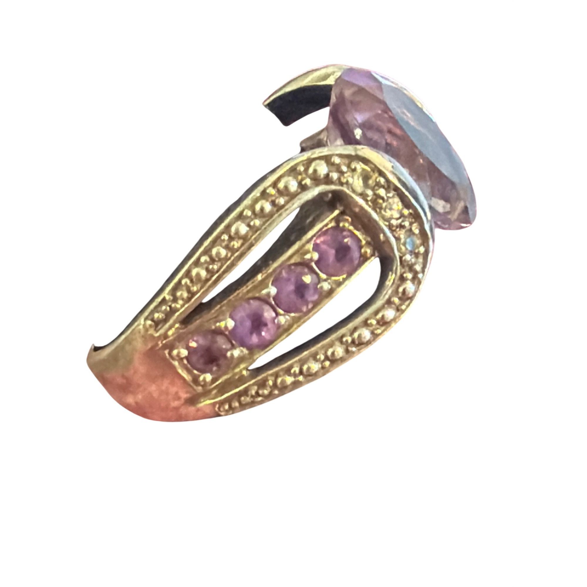Other Vintage Amethyst Sterling Silver Ring Oval Center Stone Spin Size ONE SIZE - 2 Thumbnail