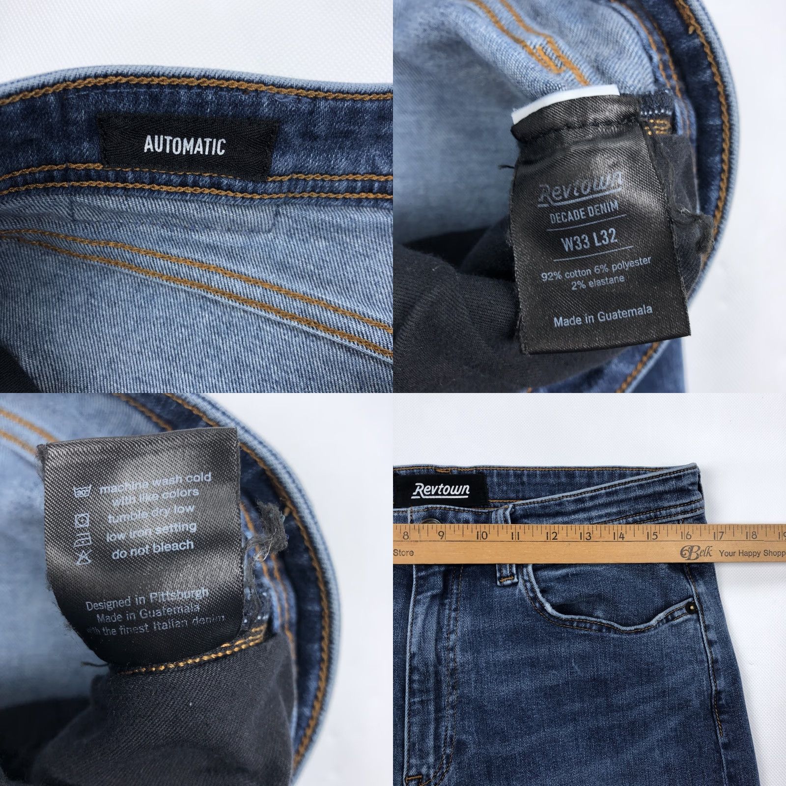 Denime Revtown Decade Denim Automatic Jeans Men 33x32 Dark Wash Straight Fit Size US 33 - 8 Thumbnail