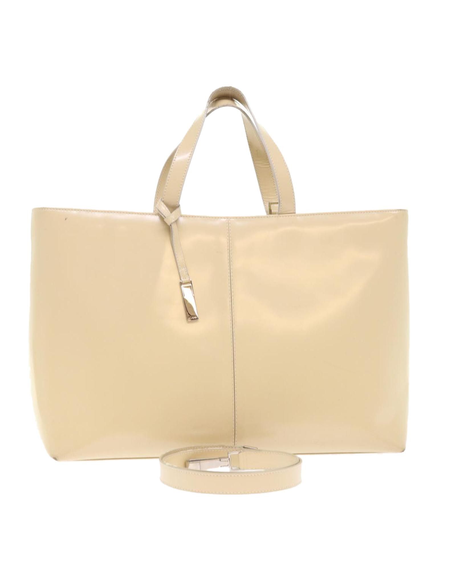 image of Gucci Beige Patent Leather 2-Way Hand Bag, Women's