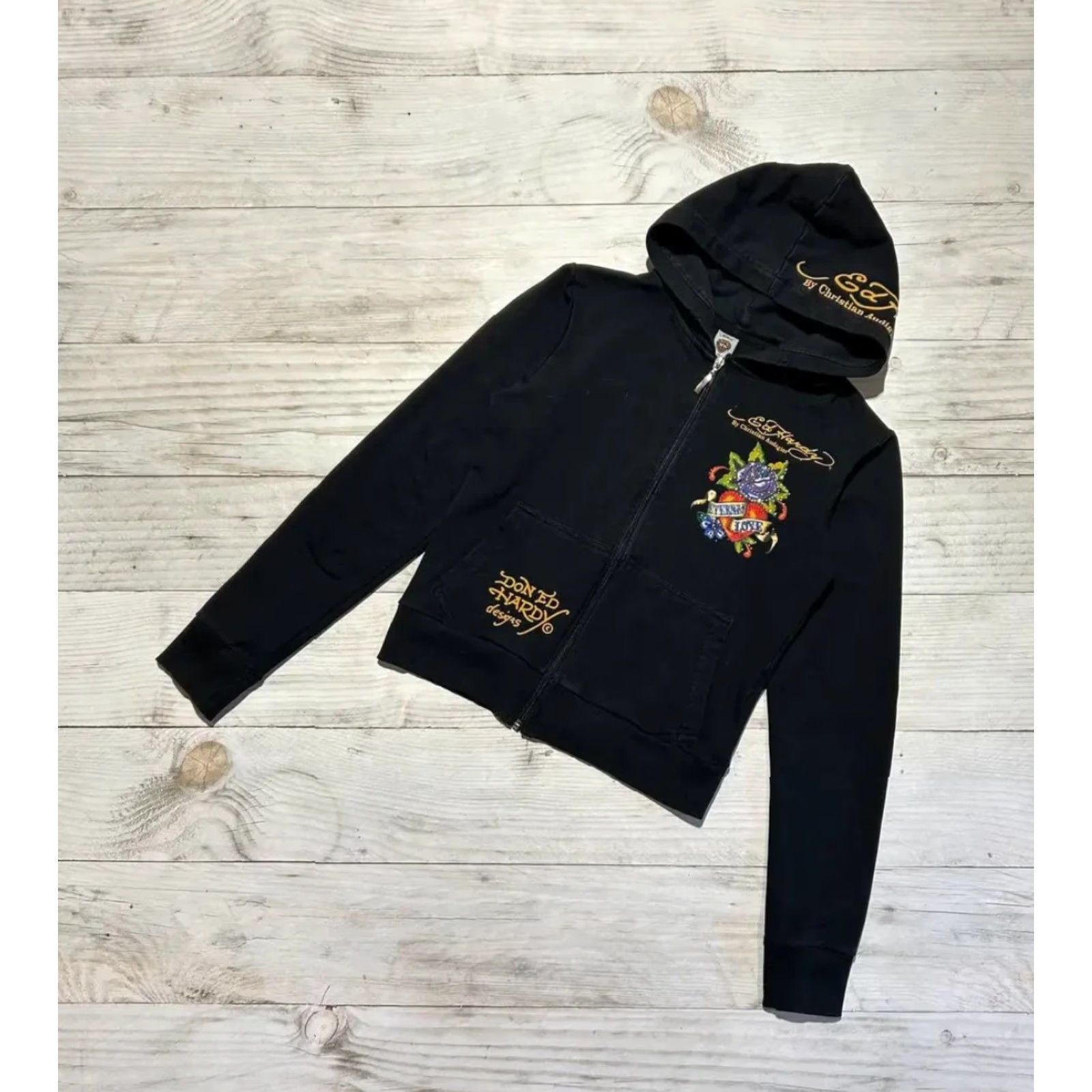 Ed Hardy VINTAGE Ed Hardy By Christian Audigier Hoodie Y2K Full Zip Women Size S Black Size S / US 4 / IT 40 - 5 Thumbnail