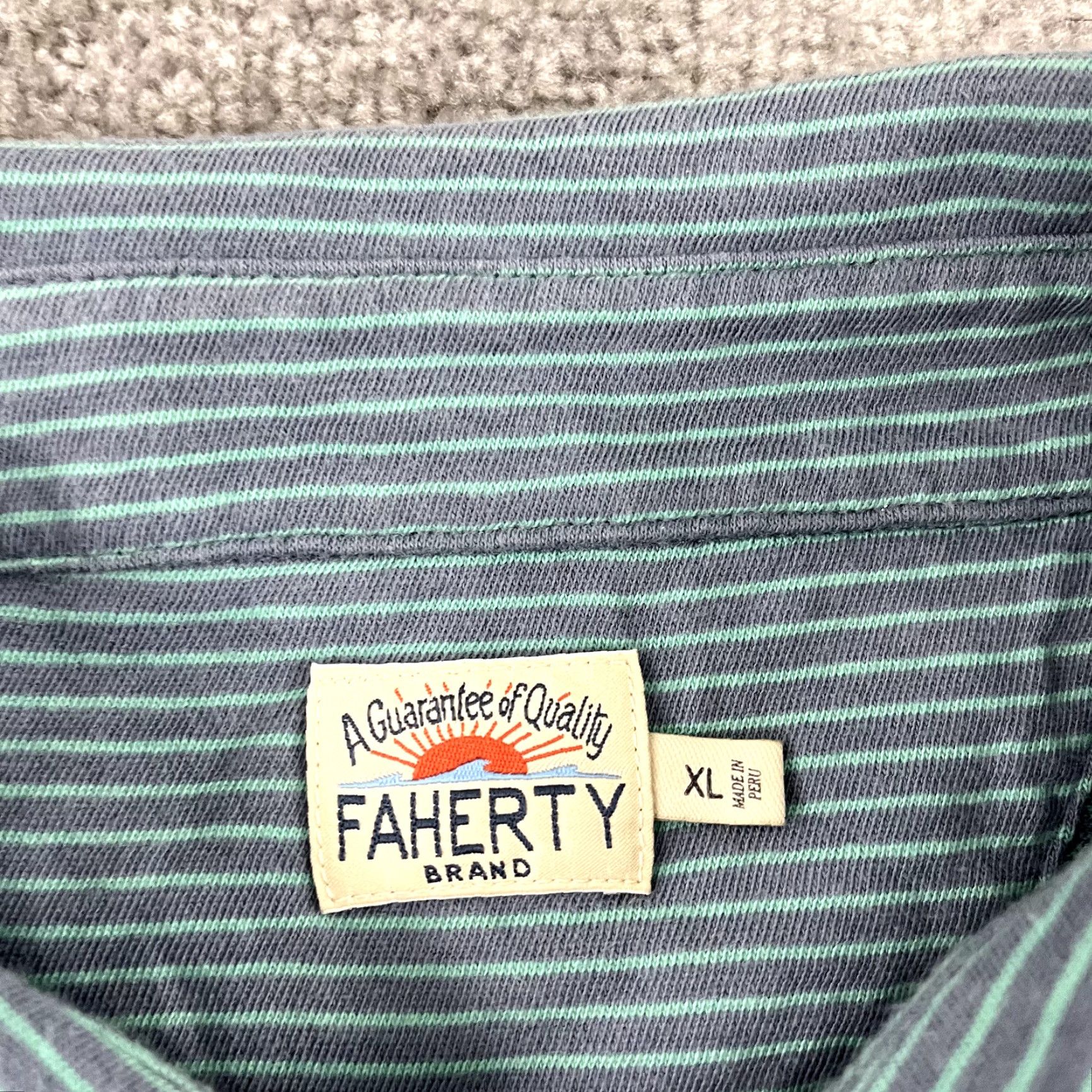 Faherty FAHERTY Polo Shirt Mens XL Green Blue Striped Preppy Beach Activewear Size US XL / EU 56 / 4 - 3 Thumbnail