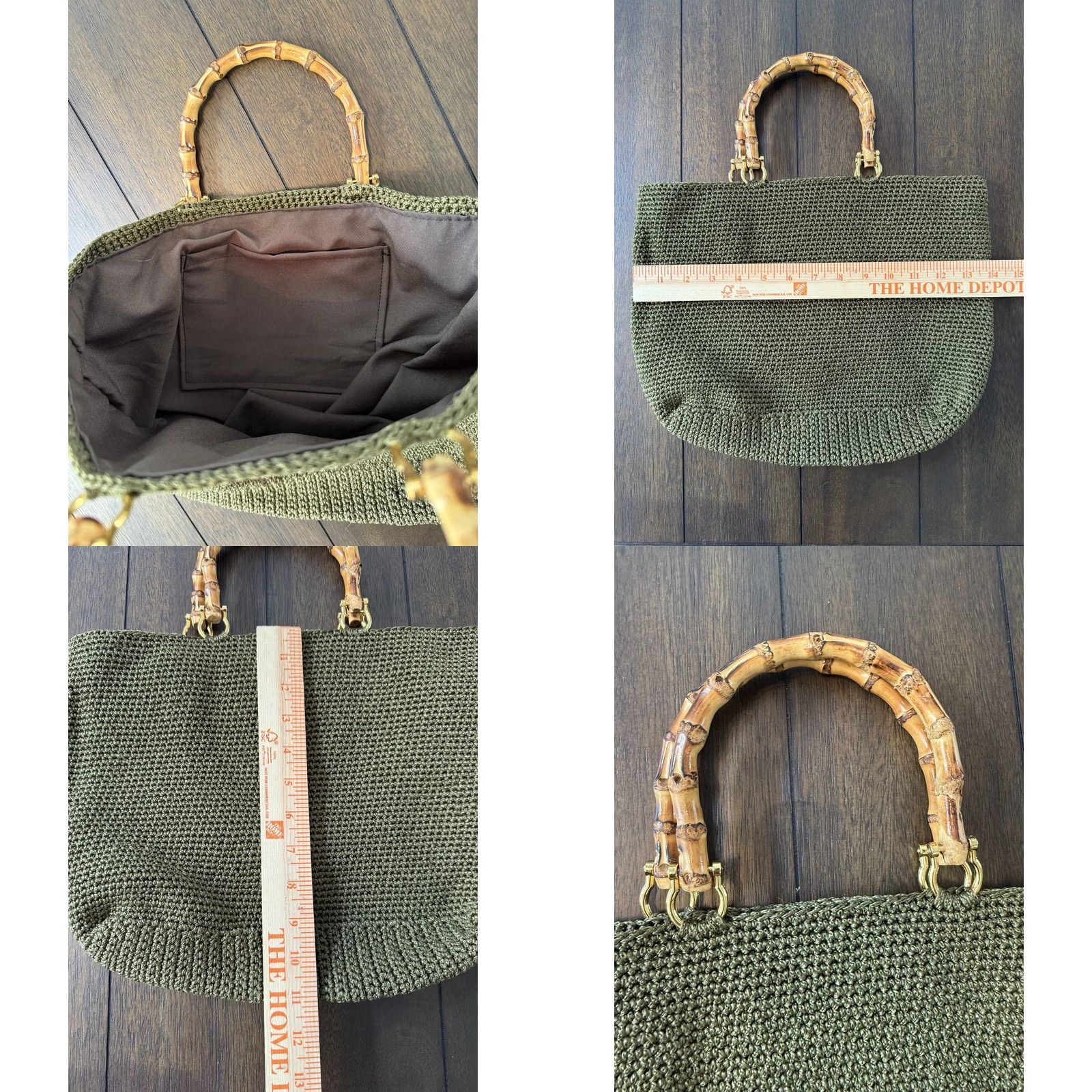 Vintage Woven Straw Handbag Womens Large Beige Bamboo Handle Purse Polka Dot Lined Summer Tote Bag Size ONE SIZE - 8 Thumbnail