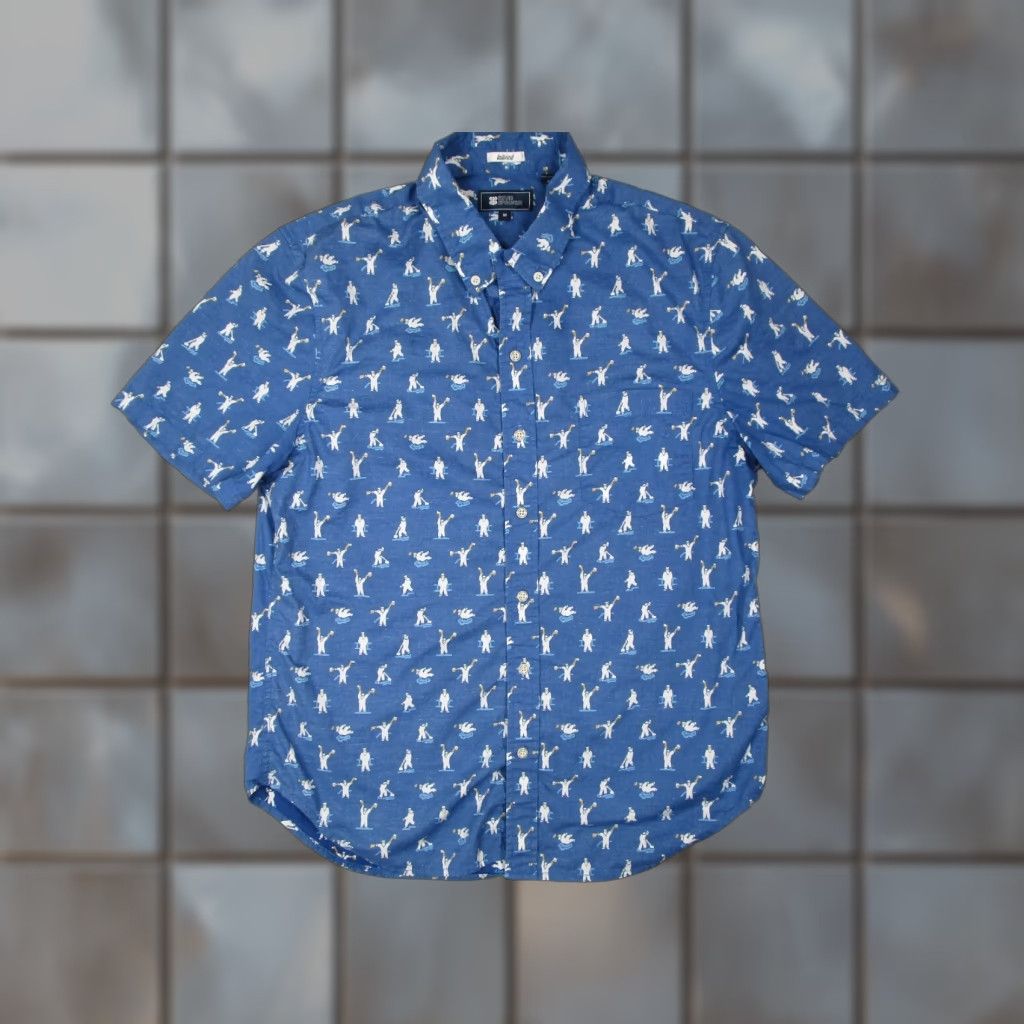 Reyn Spooner Reyn Spooner Mens Medium Blue Short Sleeve Button-Up Hawaiian Shirt AOP Flags Reverse Print Tropical Retro Size US M / EU 48-50 / 2 - 1 Thumbnail