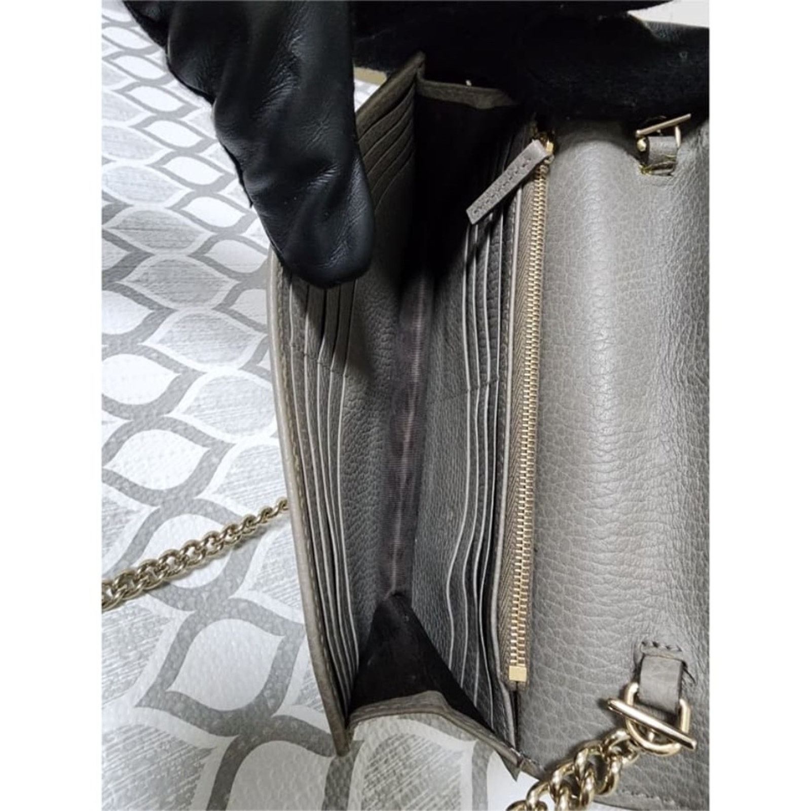 Gucci GUCCI Leather Interlocking G Dollar Flap Walet On Chain Grey Size ONE SIZE - 12 Thumbnail