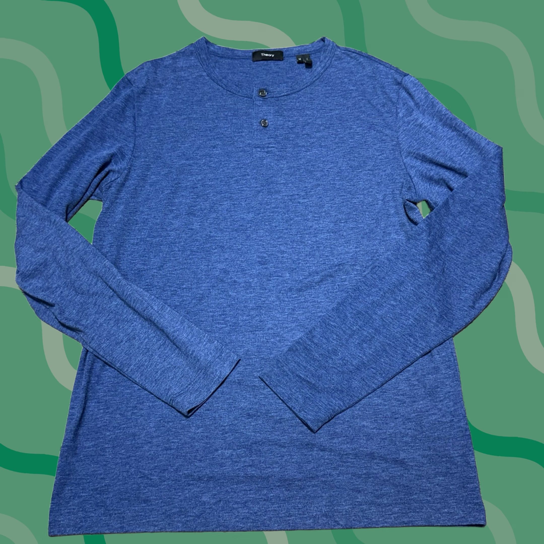 Theory Theory Shirt Mens Medium Blue Long Sleeve Henley Pima Cotton Gaskell Lightweight Size US M / EU 48-50 / 2 - 1 Thumbnail