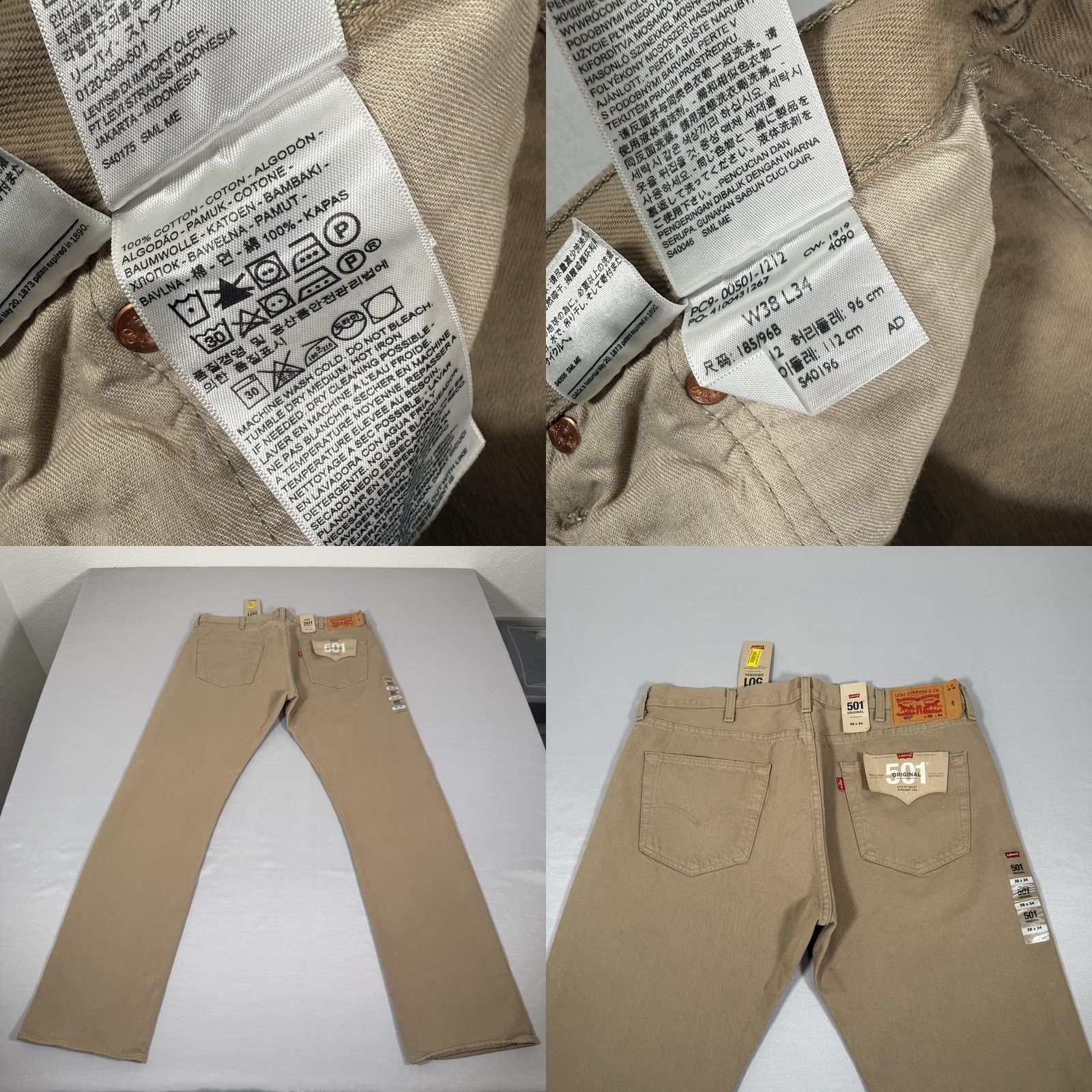 Levi's Levi's 501 Jeans Mens Beige 38x34 Denim Straight Leg Button Fly 5-Pocket Regular Fit Size US 38 / EU 54 - 9 Thumbnail