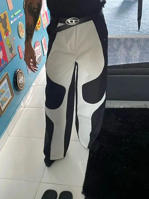 Jean Long Loose Casual Soft Patchwork Pu Leather Pants Size US 30 / EU 46 - 4 Thumbnail