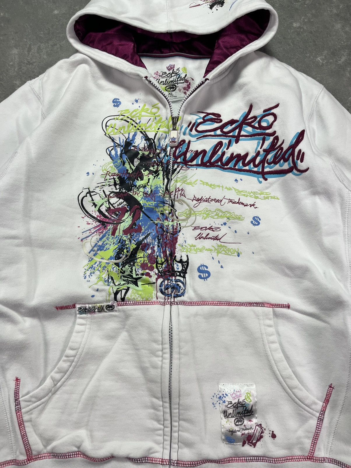 Ecko Unltd. 00s Ecko Unlimited Painted Logo Baggy Zip Hoodie XL White Size US XXL / EU 58 / 5 - 6 Thumbnail