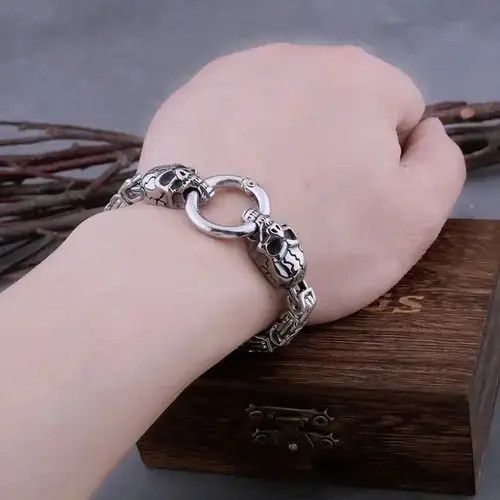 Jewelry "VIKING" Neo-Gothic Skull Head Bracelet Size ONE SIZE - 4 Thumbnail