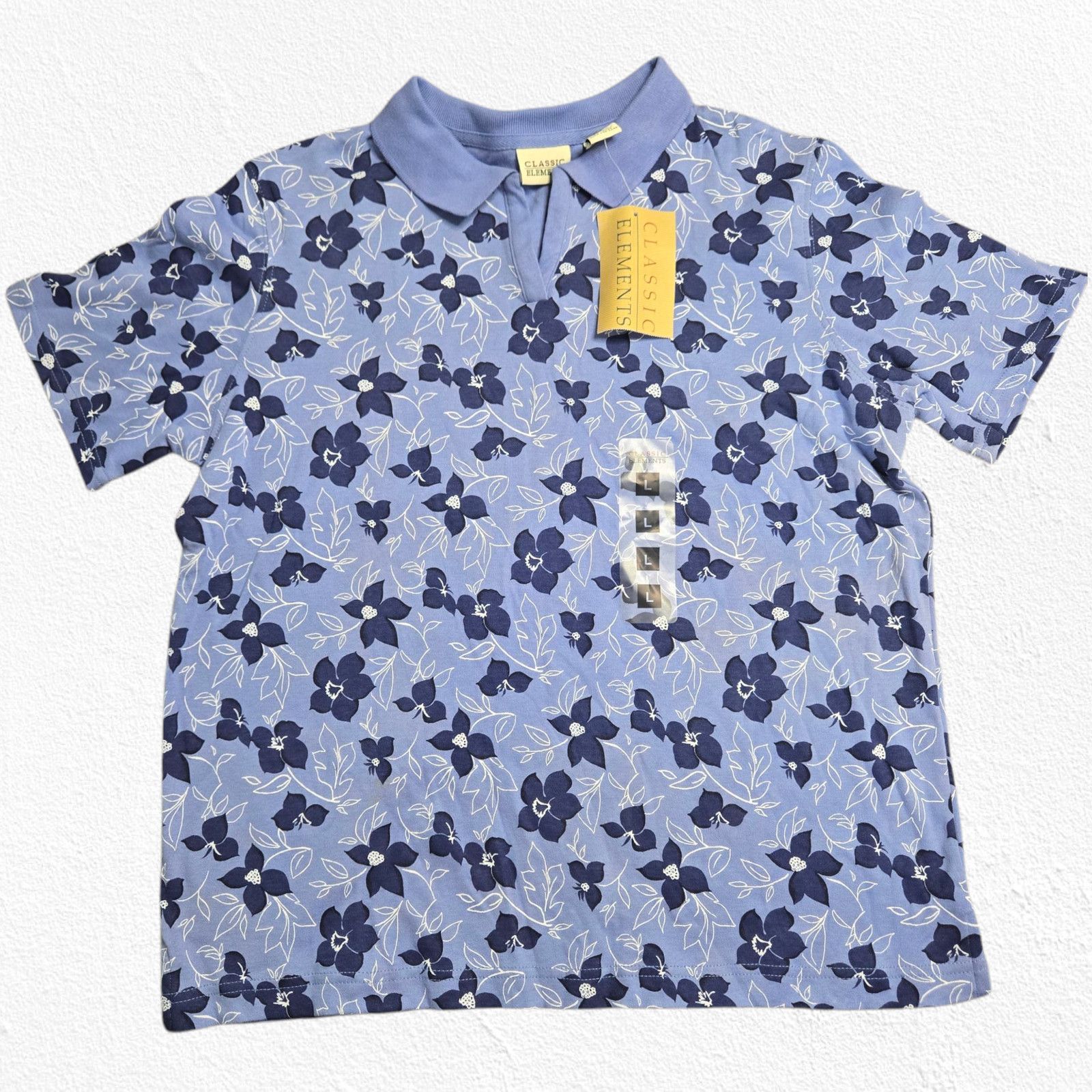 Vintage Y2K Periwinkle Floral V Neck Cotton Polo T-Shirt Size Large Size L / US 10 / IT 46 - 2 Thumbnail