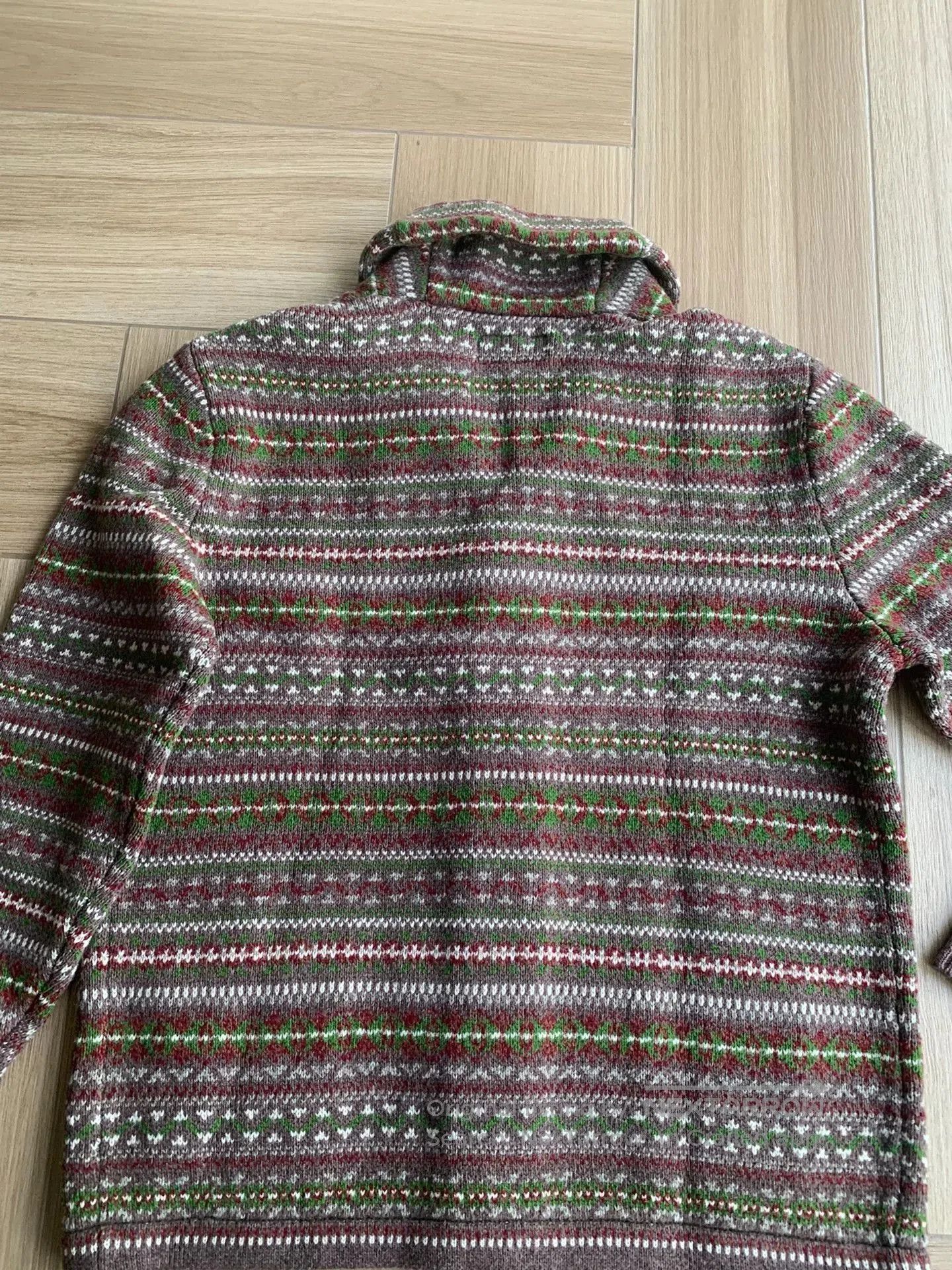 Japanese Brand brown patterned wool cardigan with shawl collar. Size US L / EU 52-54 / 3 - 4 Thumbnail