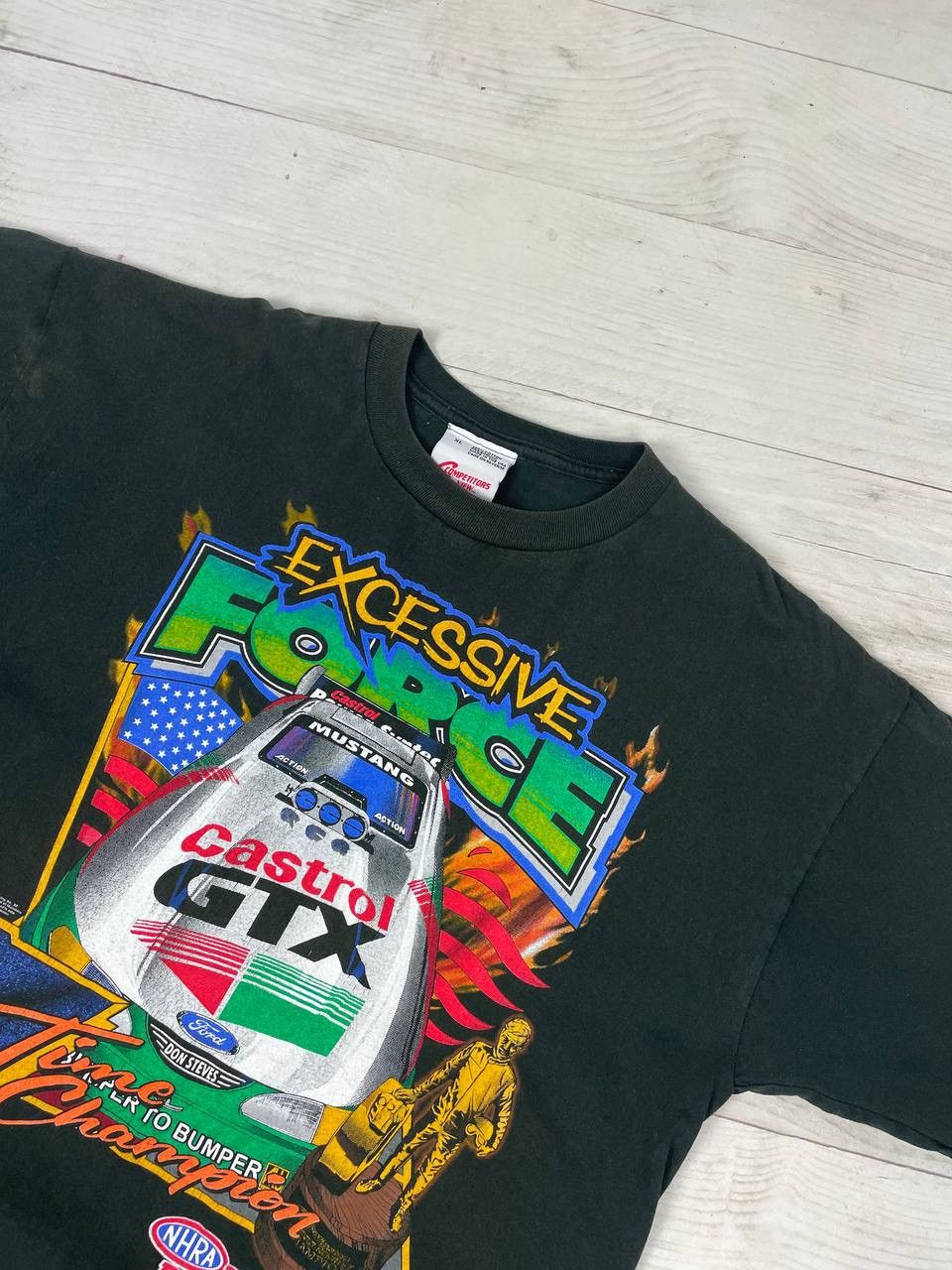 Formula 1 Vintage John Force Excessive Force ] Drag Racing T-Shirt 90s Size US XL / EU 56 / 4 - 3 Thumbnail