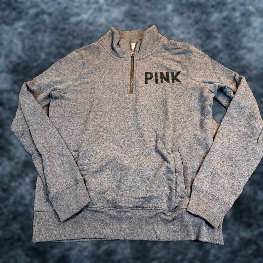 Vintage PINK Victoria's Secret Gray Quarter Zip Sweatshirt Logo 86 Graphic Womens XS Size XS / US 0-2 / IT 36-38 - 1 Thumbnail