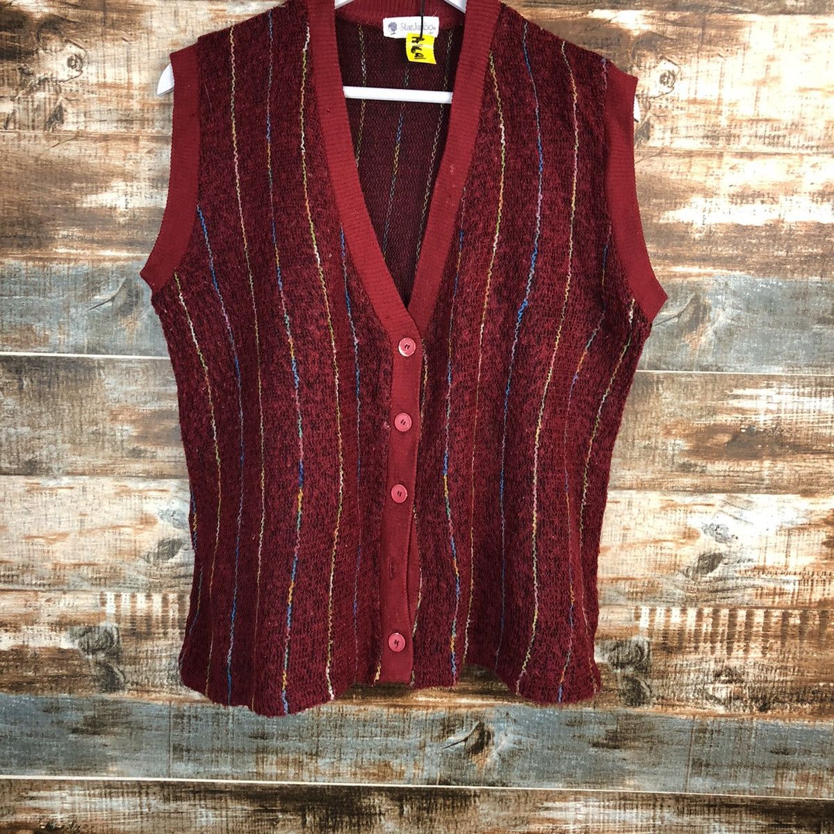 Homespun Knitwear Star Jumbo Red Cardigan Vest Knitwear #A1691 Size M / US 6-8 / IT 42-44 - 3 Thumbnail