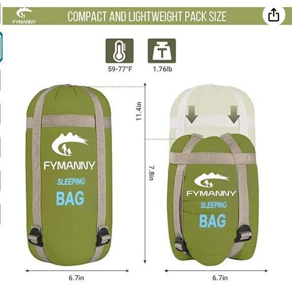Designer Warm Weather Sleeping Bag Waterproof Compact Lightweight Size ONE SIZE - 3 Thumbnail