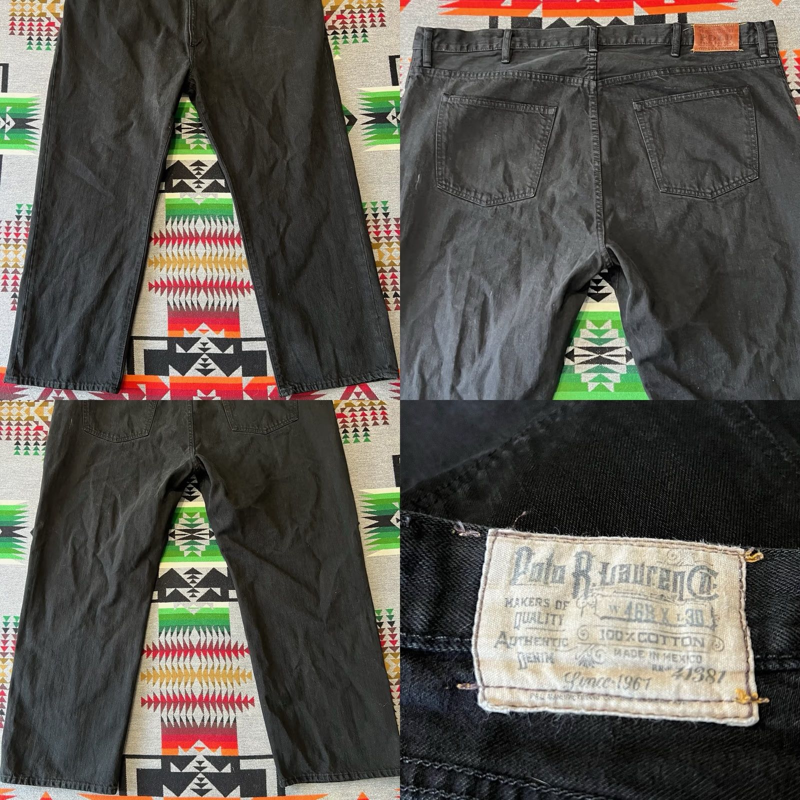 Polo Ralph Lauren Jeans Mens 46x30 Black Straight Denim 867 