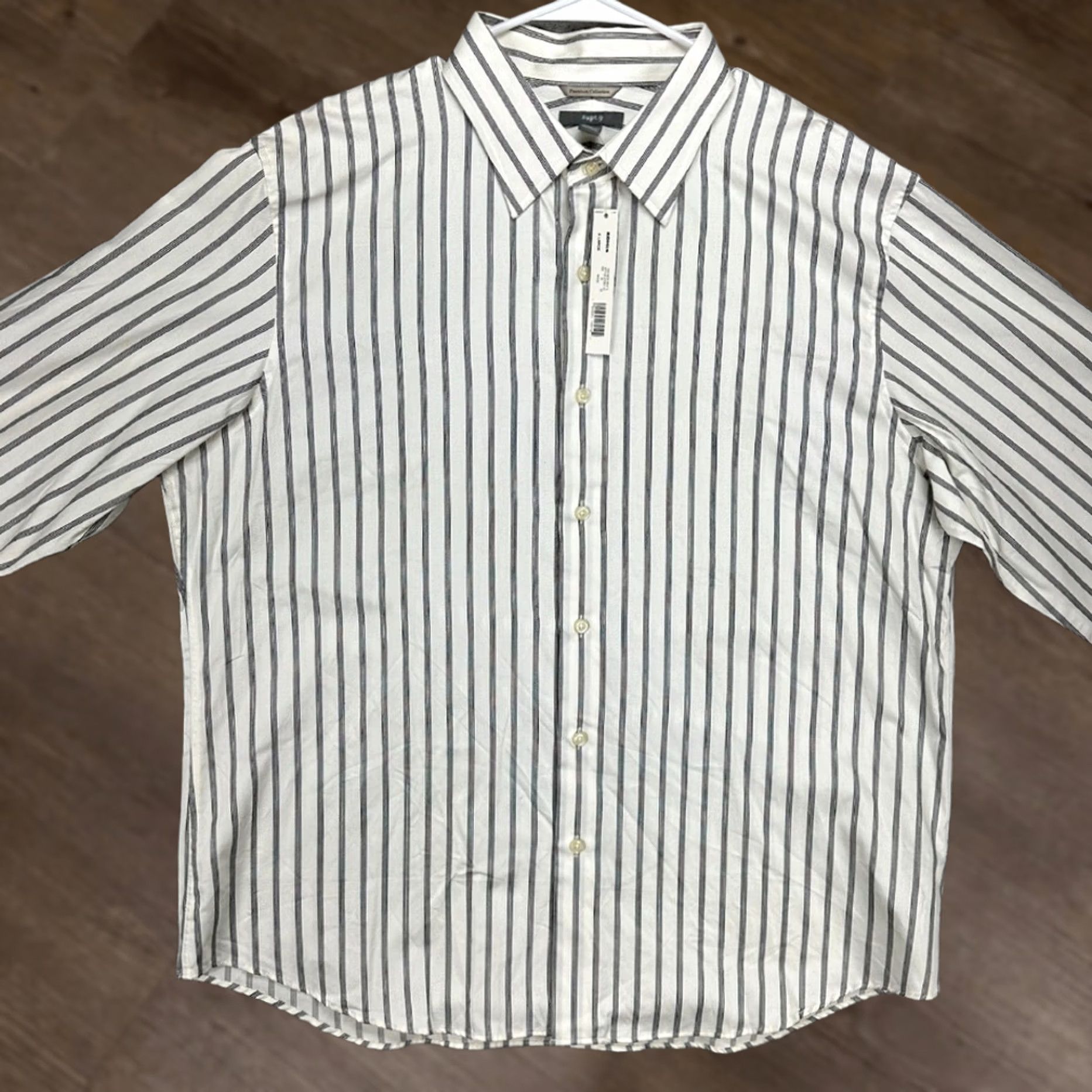 Apt. 9 Apt. 9 Button Up Shirt Mens XL Cream Black Stripe Casual Long Sleeve 100% Cotton Size US XL / EU 56 / 4 - 1 Thumbnail