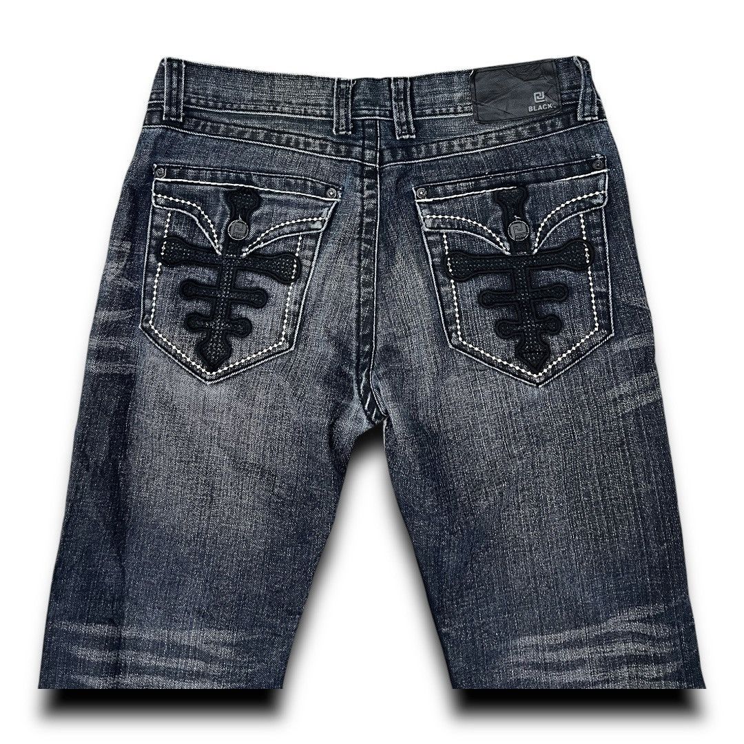 Designer BLACK JAPANESE BRAND DISTRESSED DISIGN DENIM JEANS Size US 34 / EU 50 - 10 Thumbnail