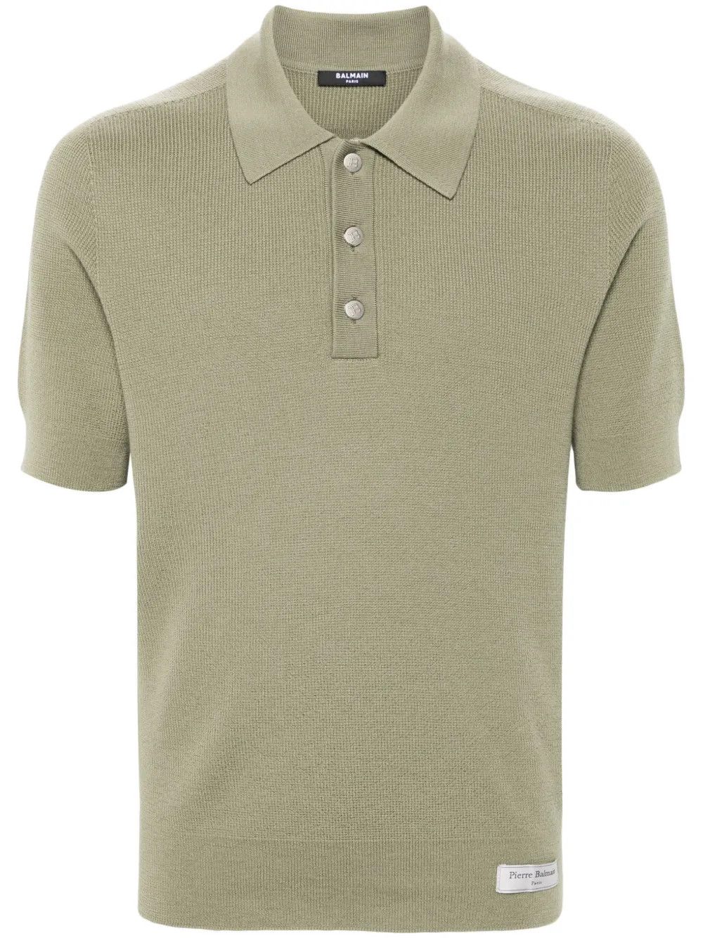 Balmain o1s1wg110925 Short Sleeve Merino Polo Shirt in Khaki/Green Size US XL / EU 56 / 4 - 1 Thumbnail