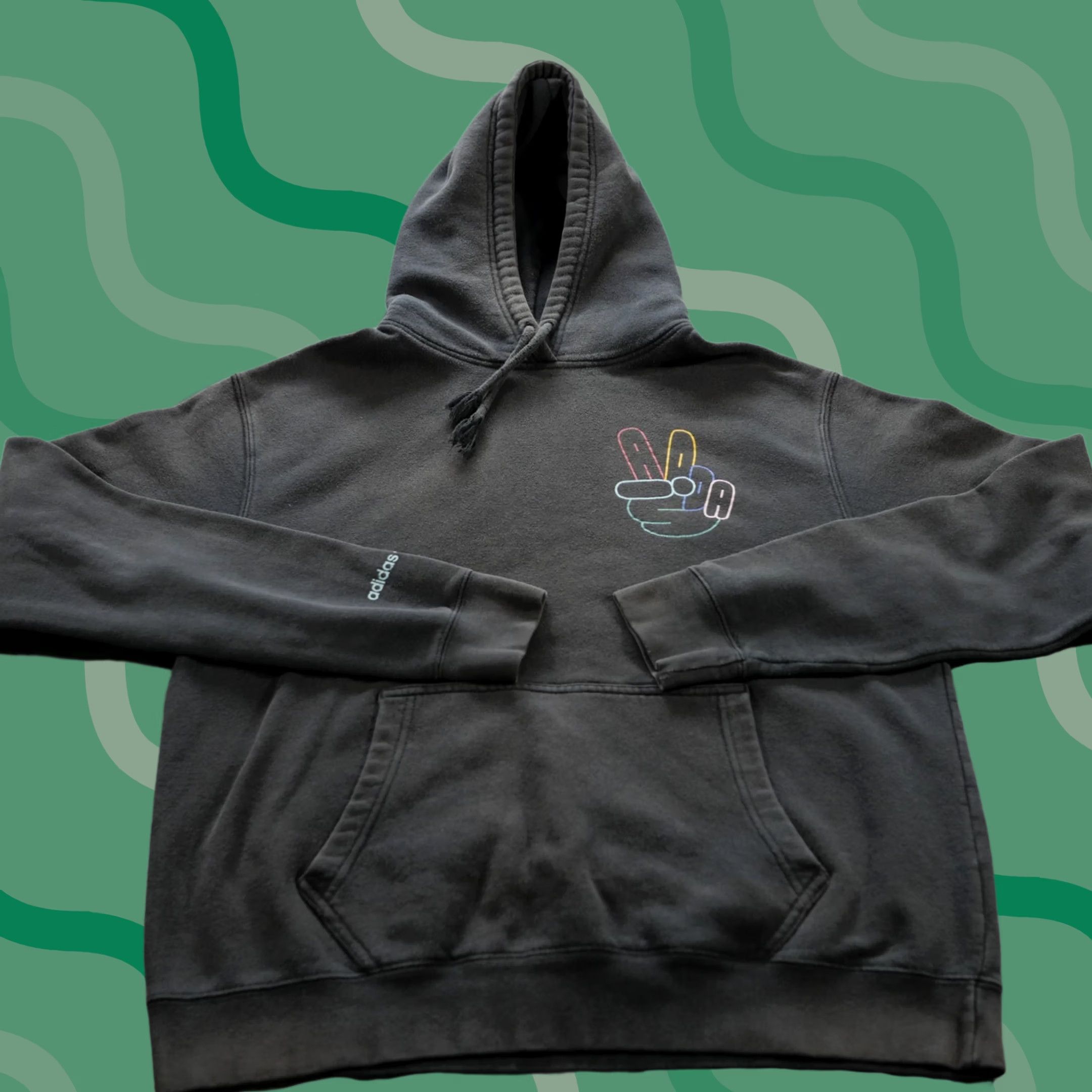 Adidas Adidas Hoodie Mens Large Black Originals Trefoil Peace Sign Distressed Size US L / EU 52-54 / 3 - 1 Thumbnail