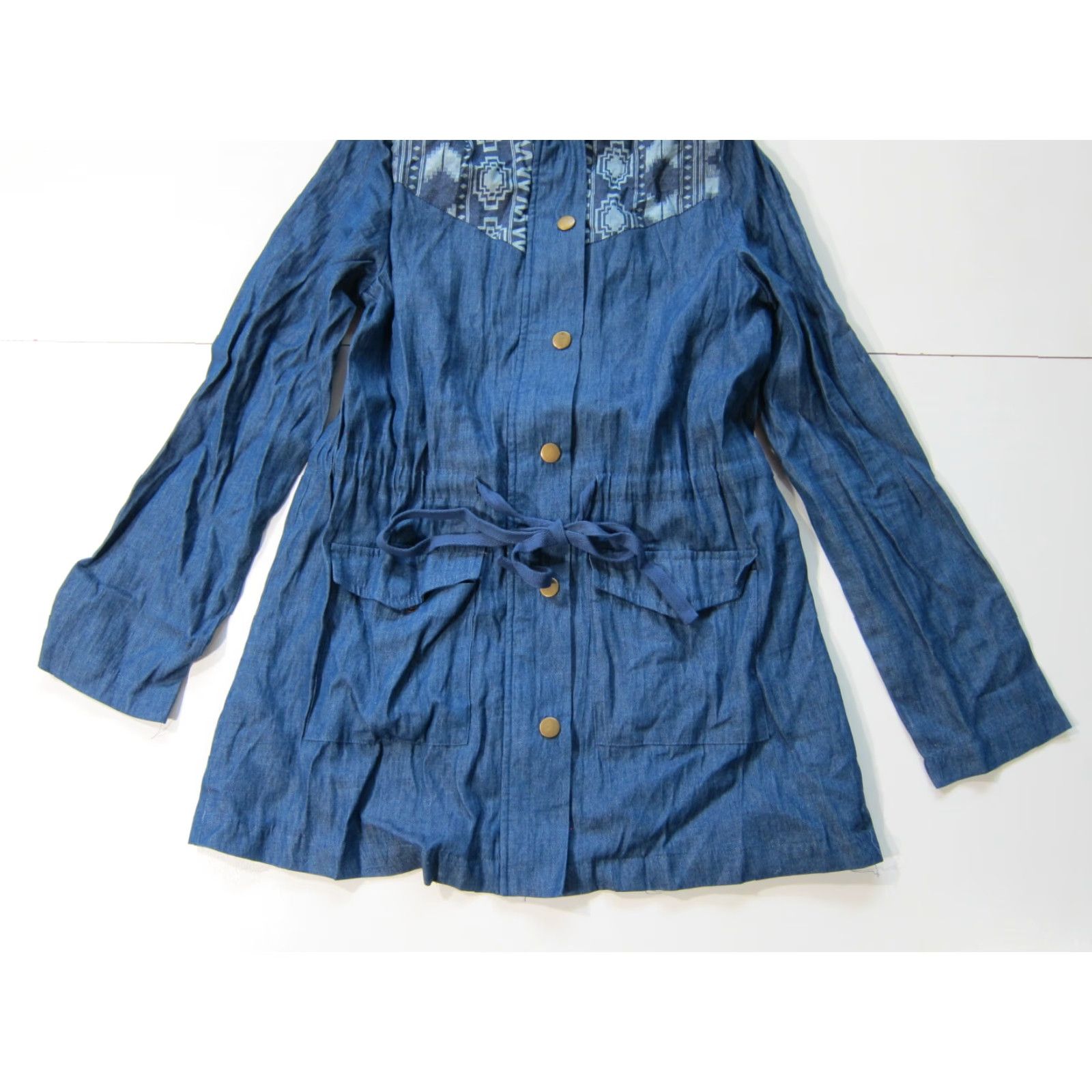 Vintage Flying Tomato 100% Cotton Tribal Blue Denim High Neck Long Zip Jacket Women S Size S / US 4 / IT 40 - 6 Thumbnail