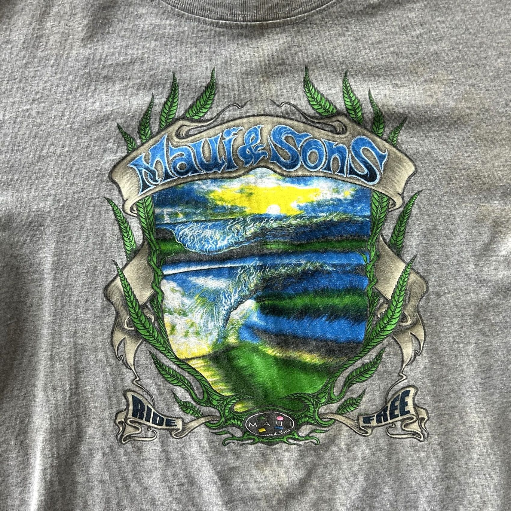 Vintage Maui and Sons Surf T-Shirt Mens Medium Gray Ride Free Graphic Tee Shirt Size US M / EU 48-50 / 2 - 2 Thumbnail