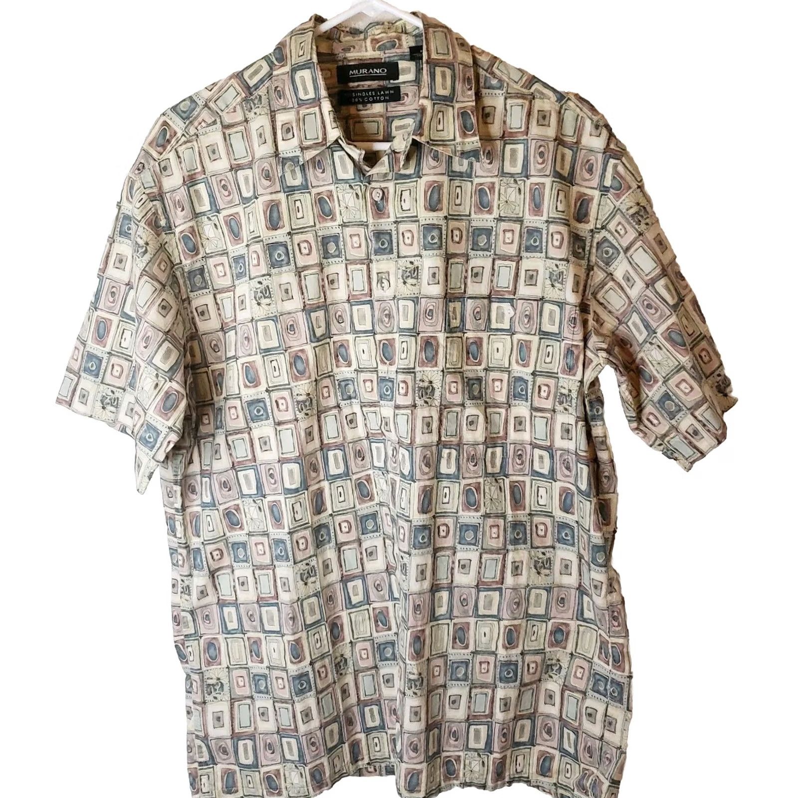 Murano Murano Men’s M Multicolor Geometric Pattern Shirt S Short Sleeve Collared Button-Up Casual Beach Hawaiian Tropical Size US M / EU 48-50 / 2 - 2 Thumbnail