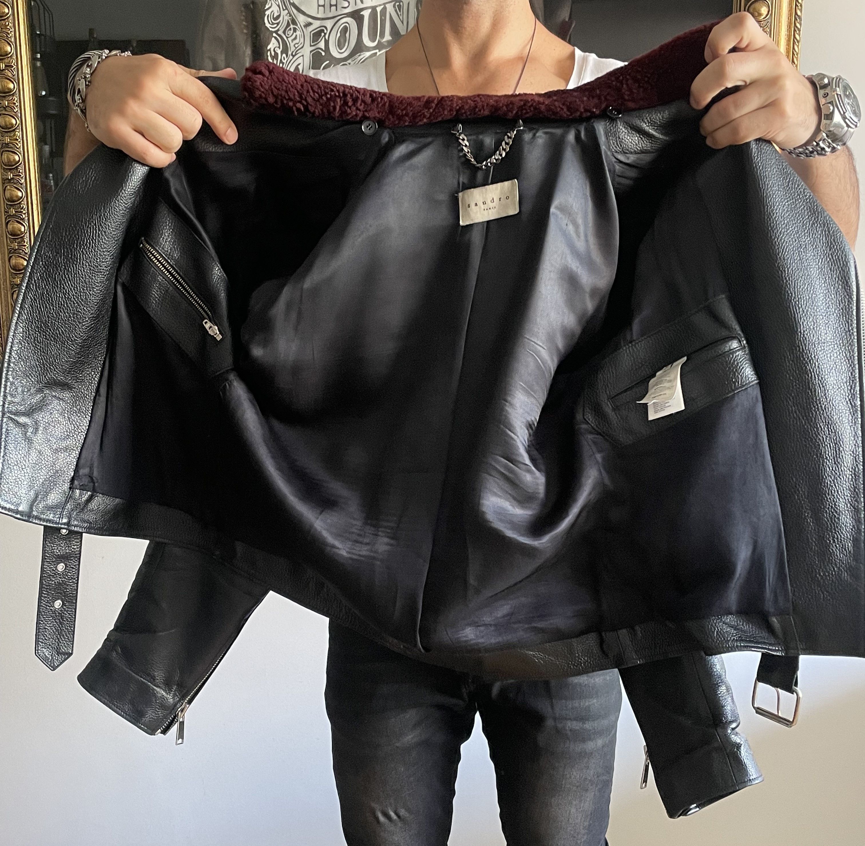Sandro Sandro Leather Biker Jacket with Fur Collar Schott Varvatos Size US M / EU 48-50 / 2 - 9 Thumbnail