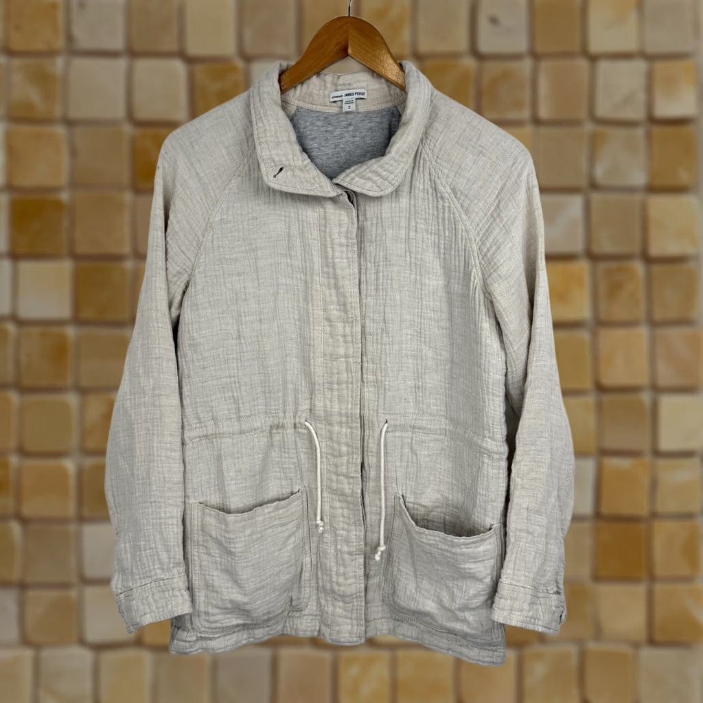 James Perse VINTAGE James Perse Jacket Womens 2 Medium Beige Pockets Collared Button Long Sleeve Short Length - Fall Spring Regular Mens Womens Girls Size XS / US 0-2 / IT 36-38 - 1 Thumbnail