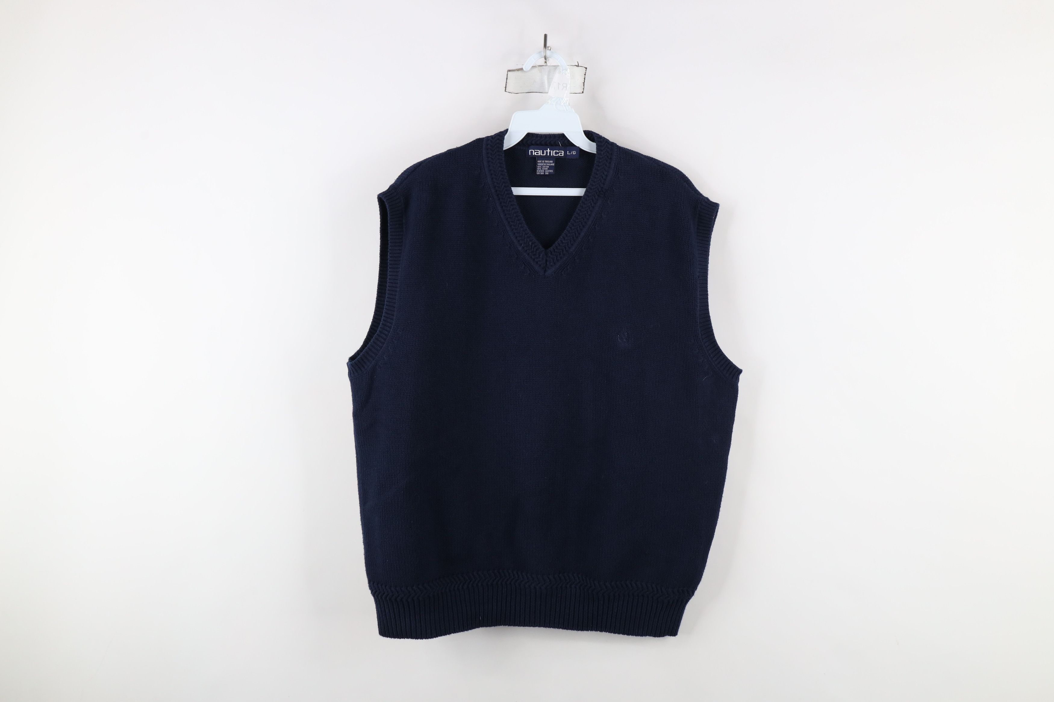 Nautica × Vintage Vintage 90s Nautica Cotton Knit Sweater Vest Navy Blue Size US L / EU 52-54 / 3 - 1 Thumbnail