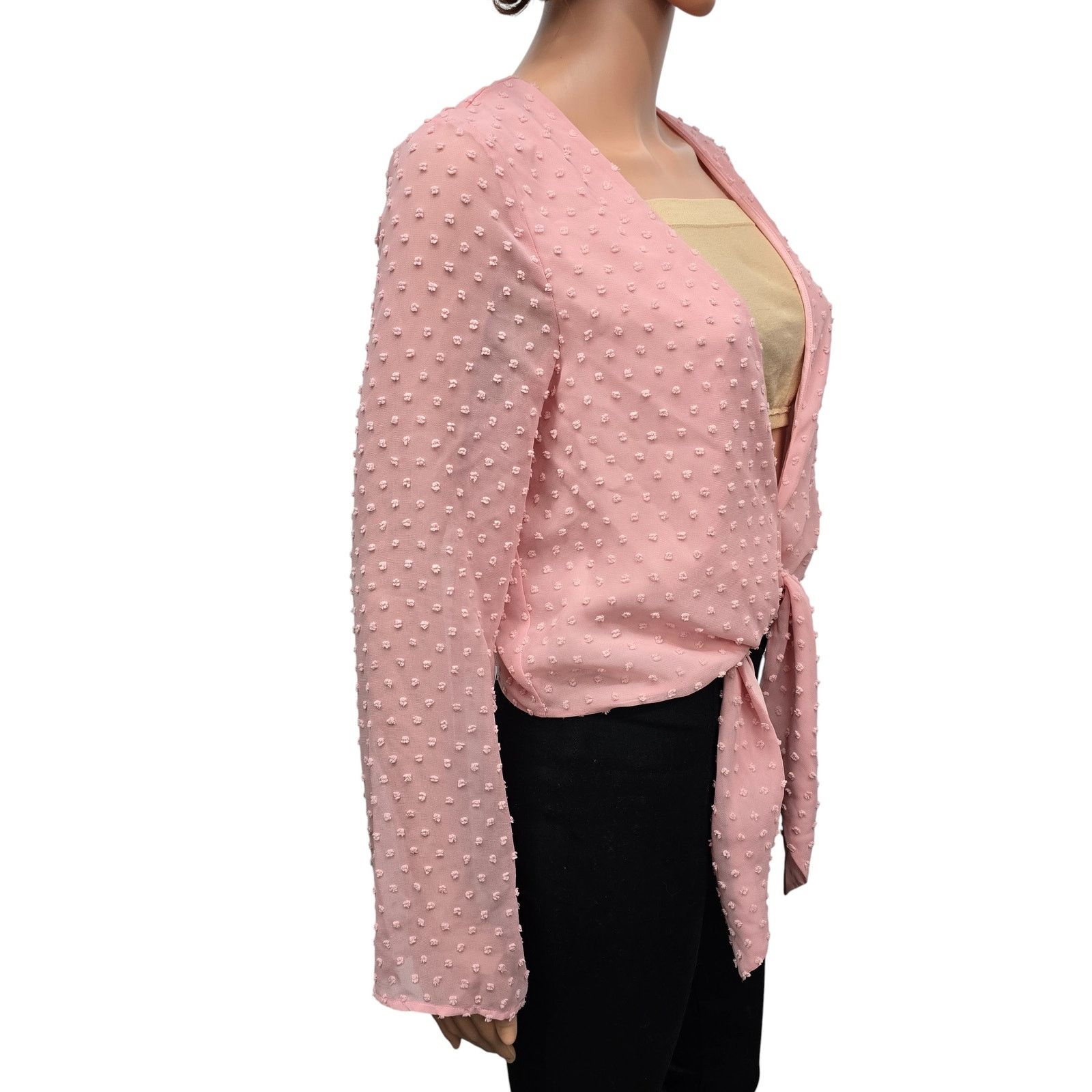 Bcbgmaxazria NWT $88 BCBGeneration Swiss Dot Long Sleeve Tie Front Top XS Size XS / US 0-2 / IT 36-38 - 7 Thumbnail