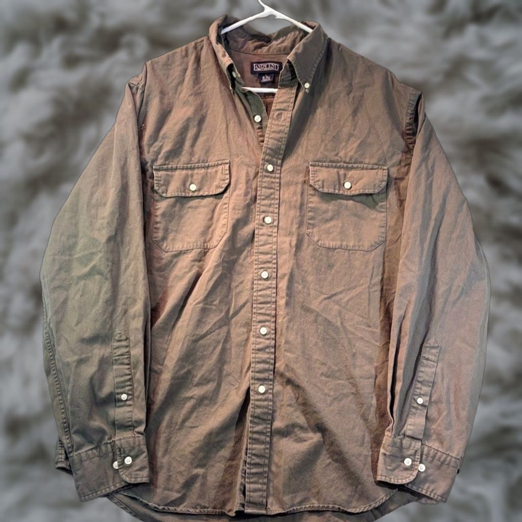 Lands' End VINTAGE Lands' End Direct Merchants Heavyweight Cotton Shirt L Brown Men’s L Long Sleeve Regular 100% Cotton Earth Tone Back Shoulder Pleat 1990s Size US L / EU 52-54 / 3 - 1 Thumbnail
