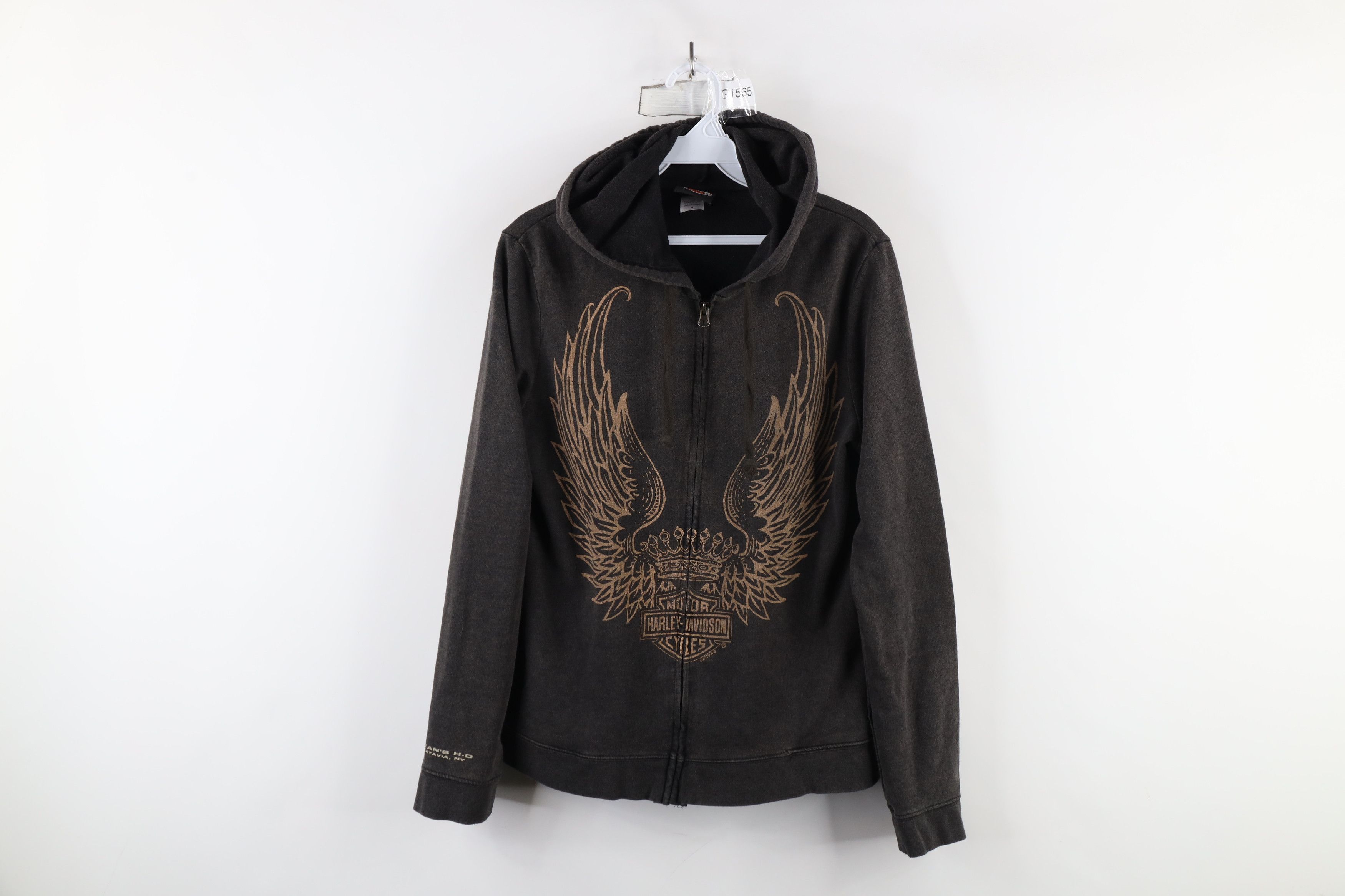 Harley Davidson × Vintage Vintage Y2K Harley Davidson Wash Crown Wings Full Zip Hoodie Size M / US 6-8 / IT 42-44 - 1 Thumbnail